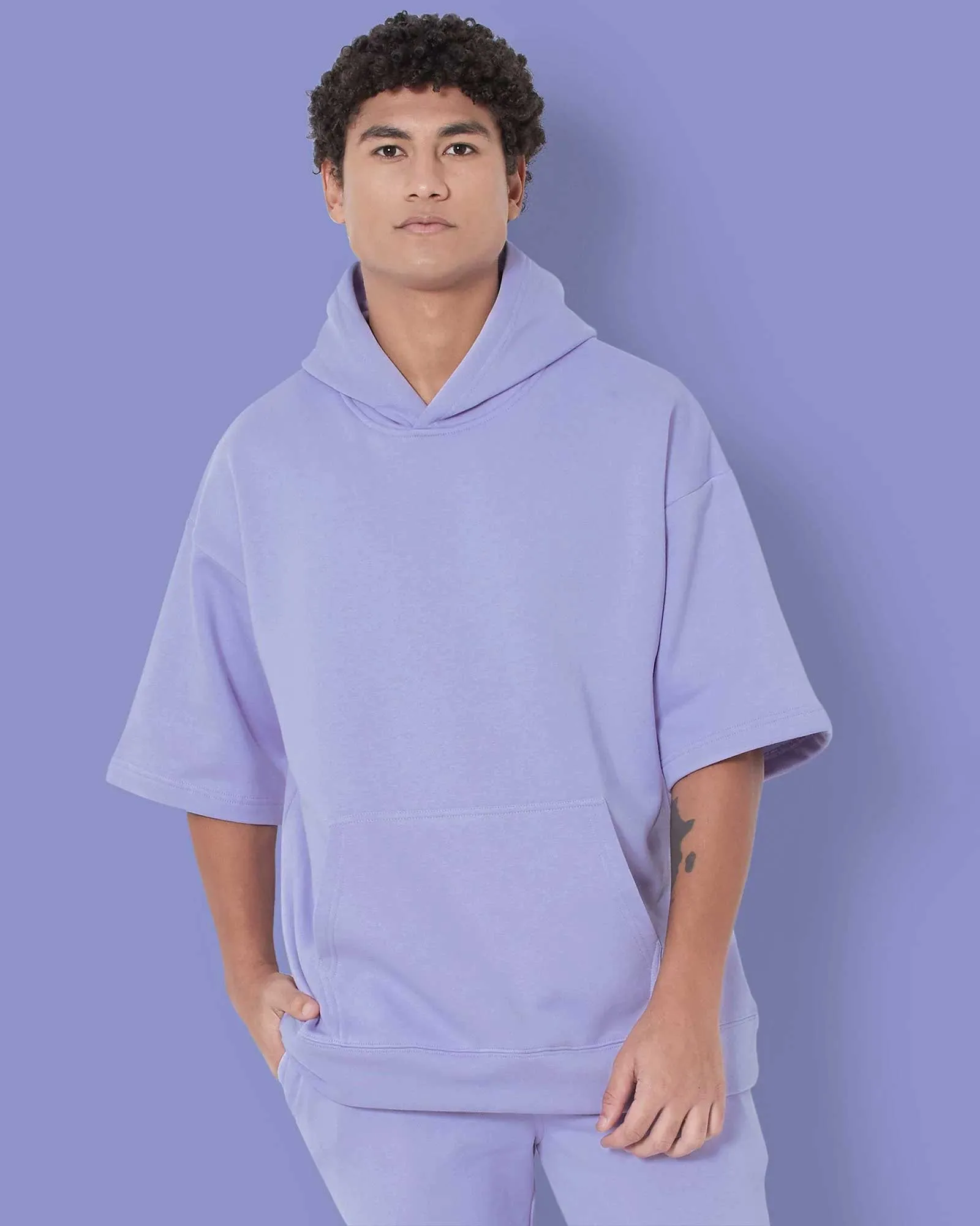 Crop Sleeves Oversized Hoodie: Periwinkle