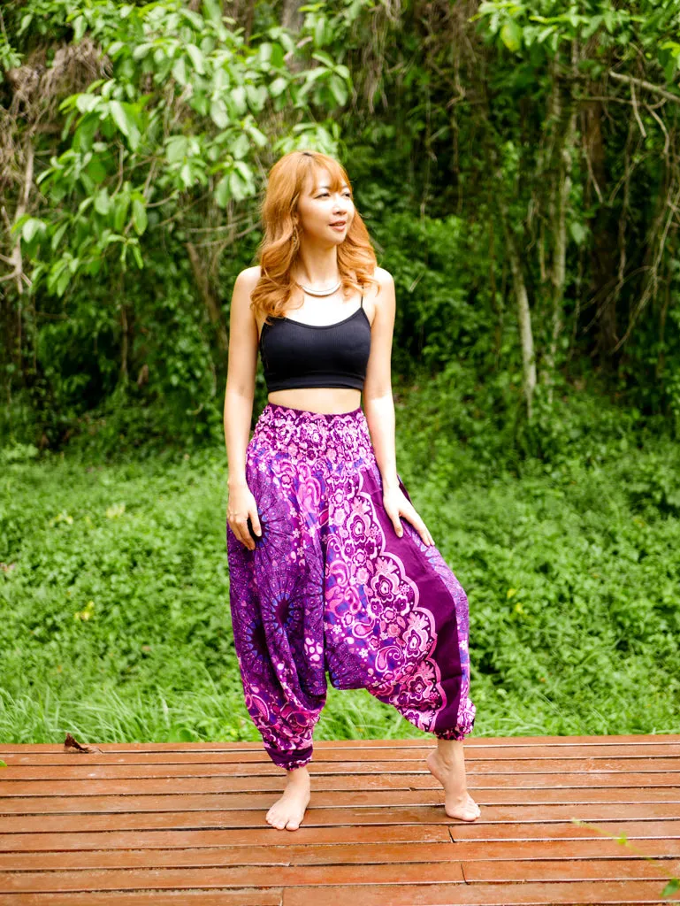 Deep Magenta Paisley Mandala Low Cut Harem Pants