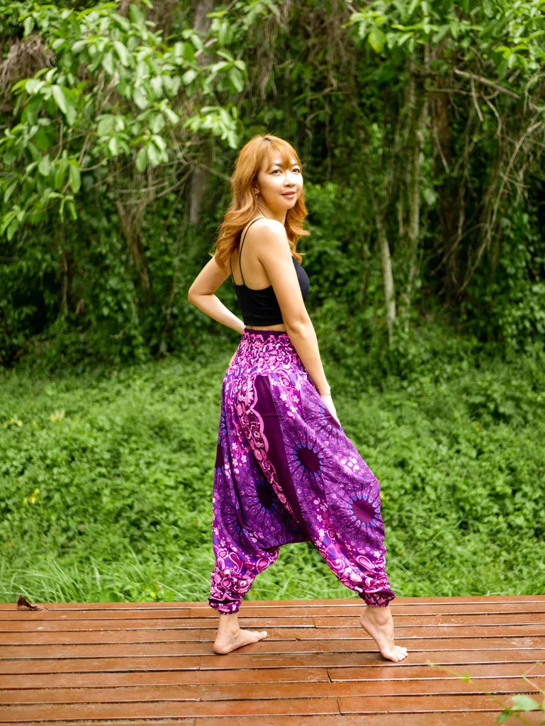 Deep Magenta Paisley Mandala Low Cut Harem Pants