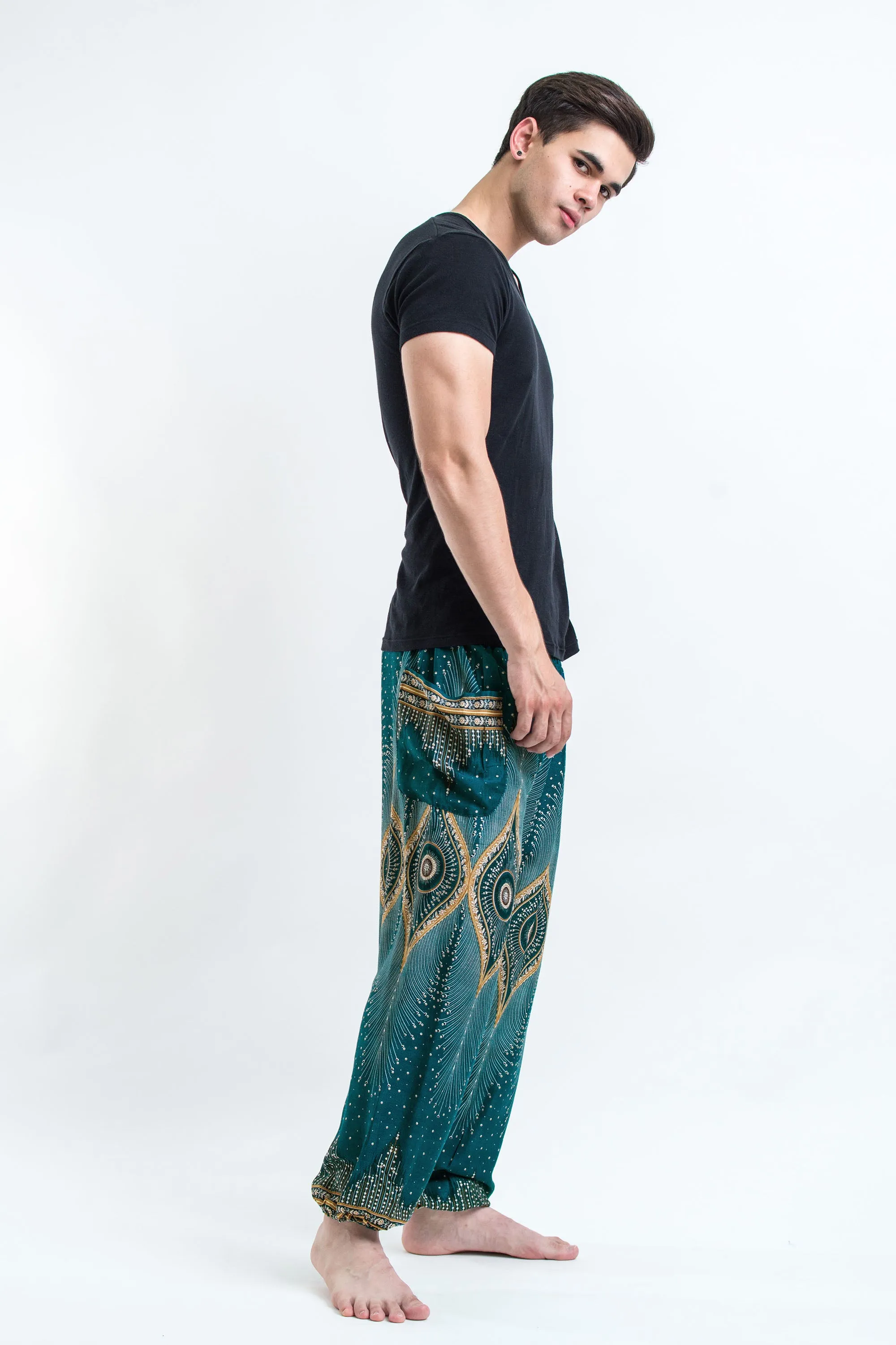 Diamond Peacock Men's Harem Pants in Turquoise