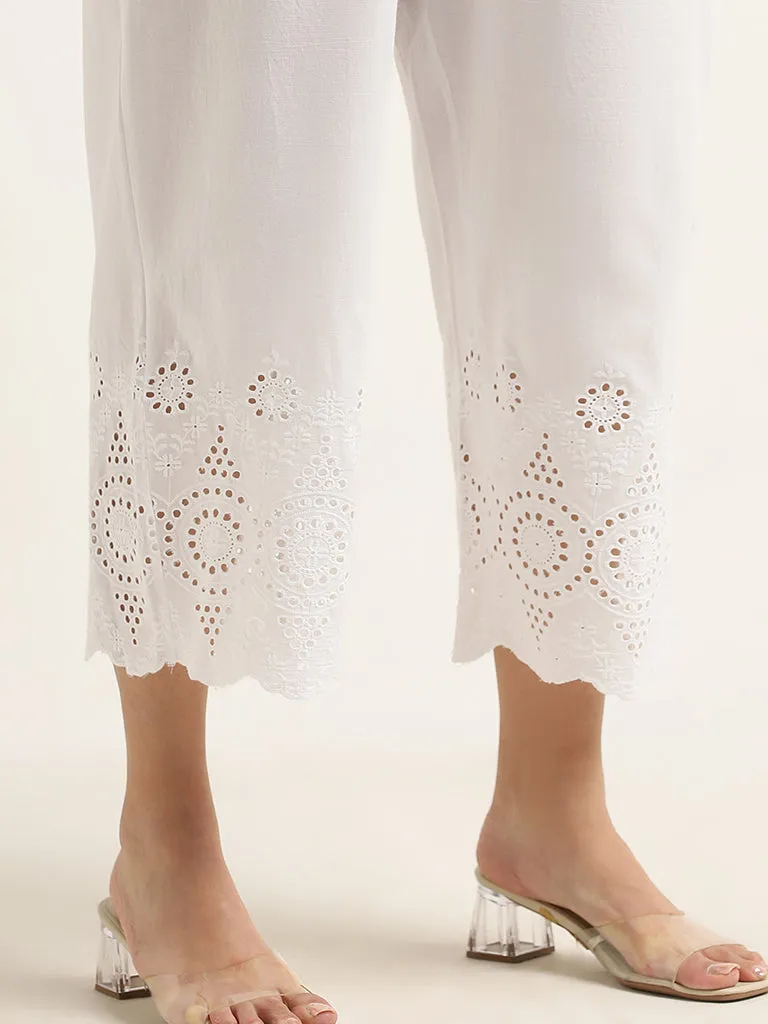 Diza Off-White High-Rise Cropped Ethnic Cotton Pants