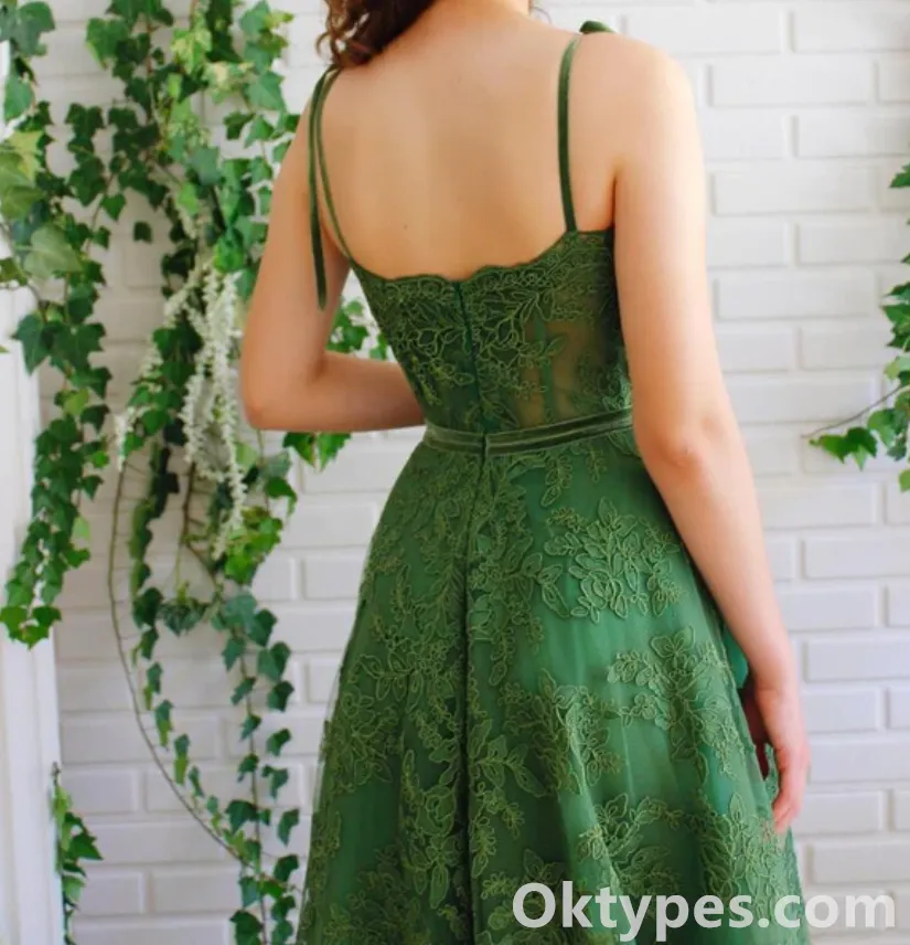 Elegant And Cute Green Lace Spaghetti Straps Square Neck A-Line Long Prom Dress,PDS0321