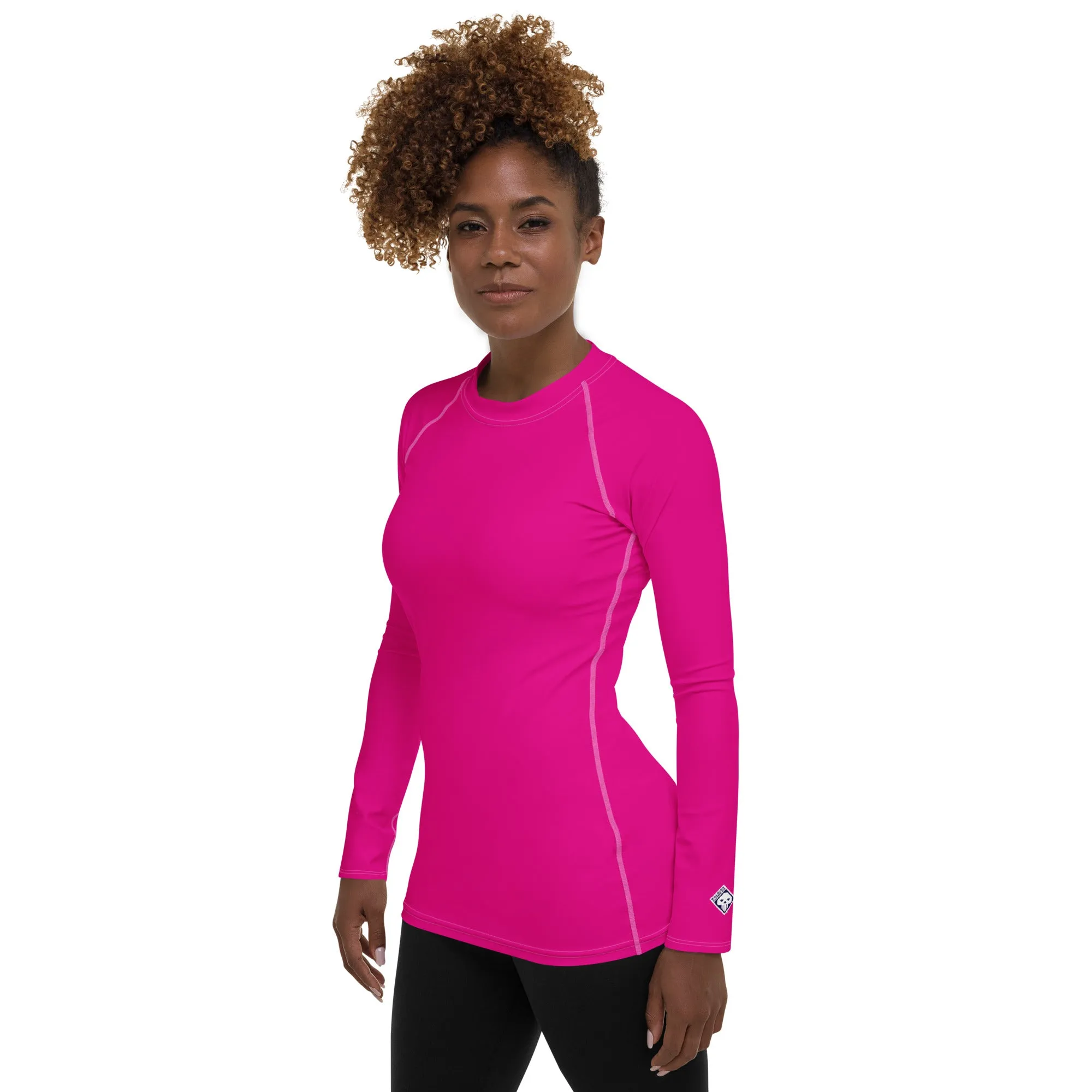 Elegant Essentials: Long Sleeve Solid Color Rash Guard for Women - Hollywood Cerise