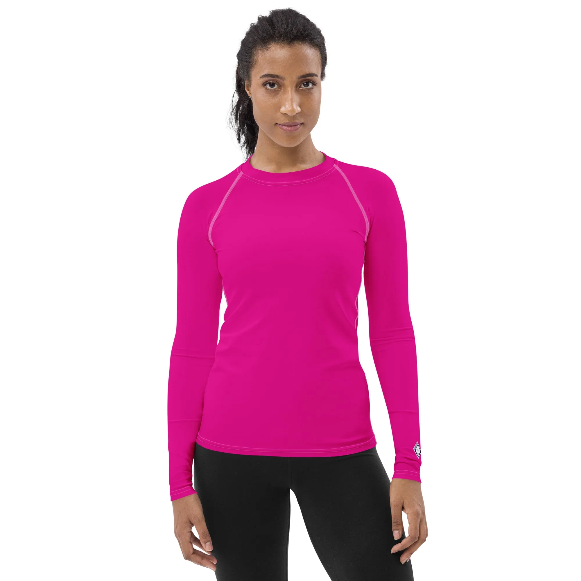 Elegant Essentials: Long Sleeve Solid Color Rash Guard for Women - Hollywood Cerise