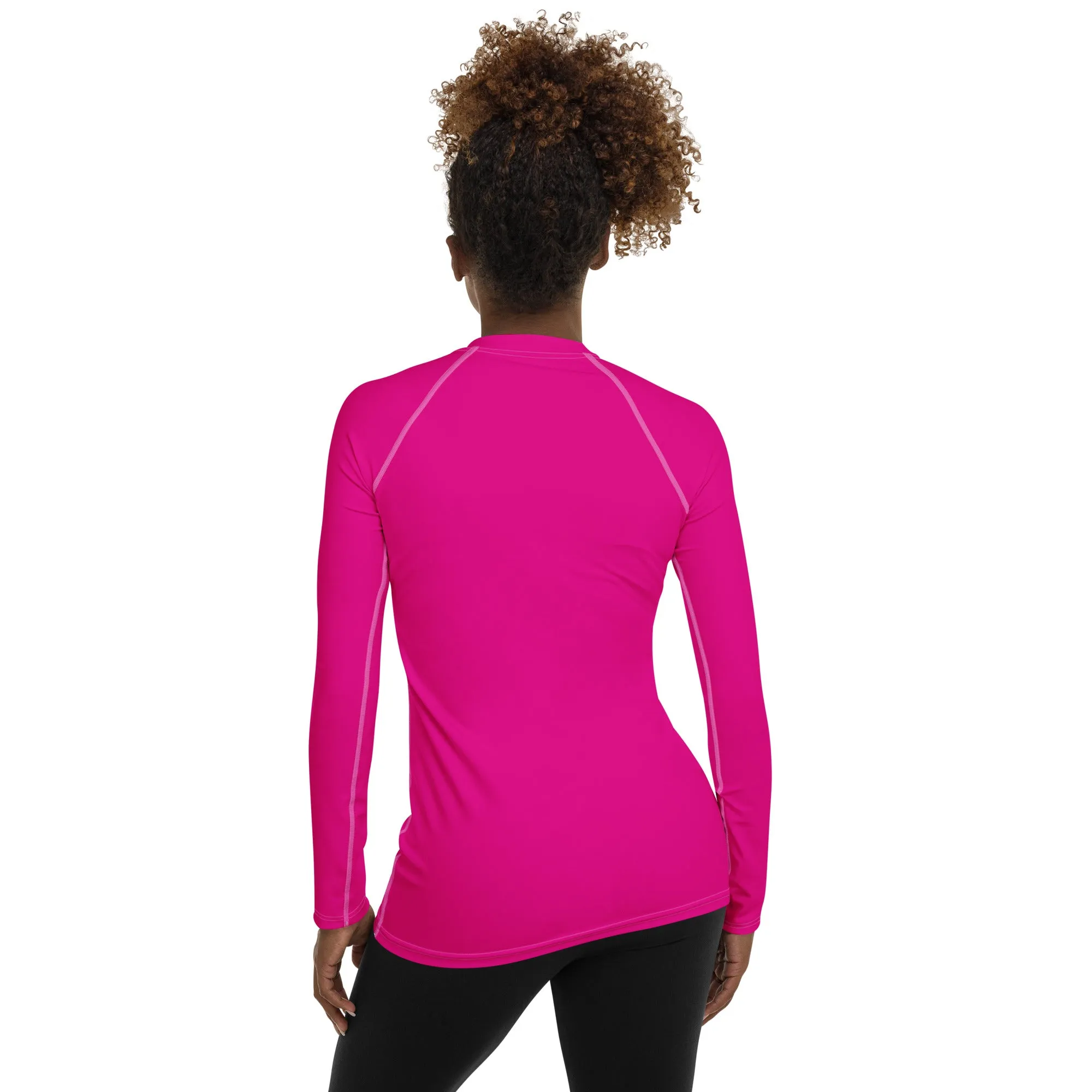 Elegant Essentials: Long Sleeve Solid Color Rash Guard for Women - Hollywood Cerise