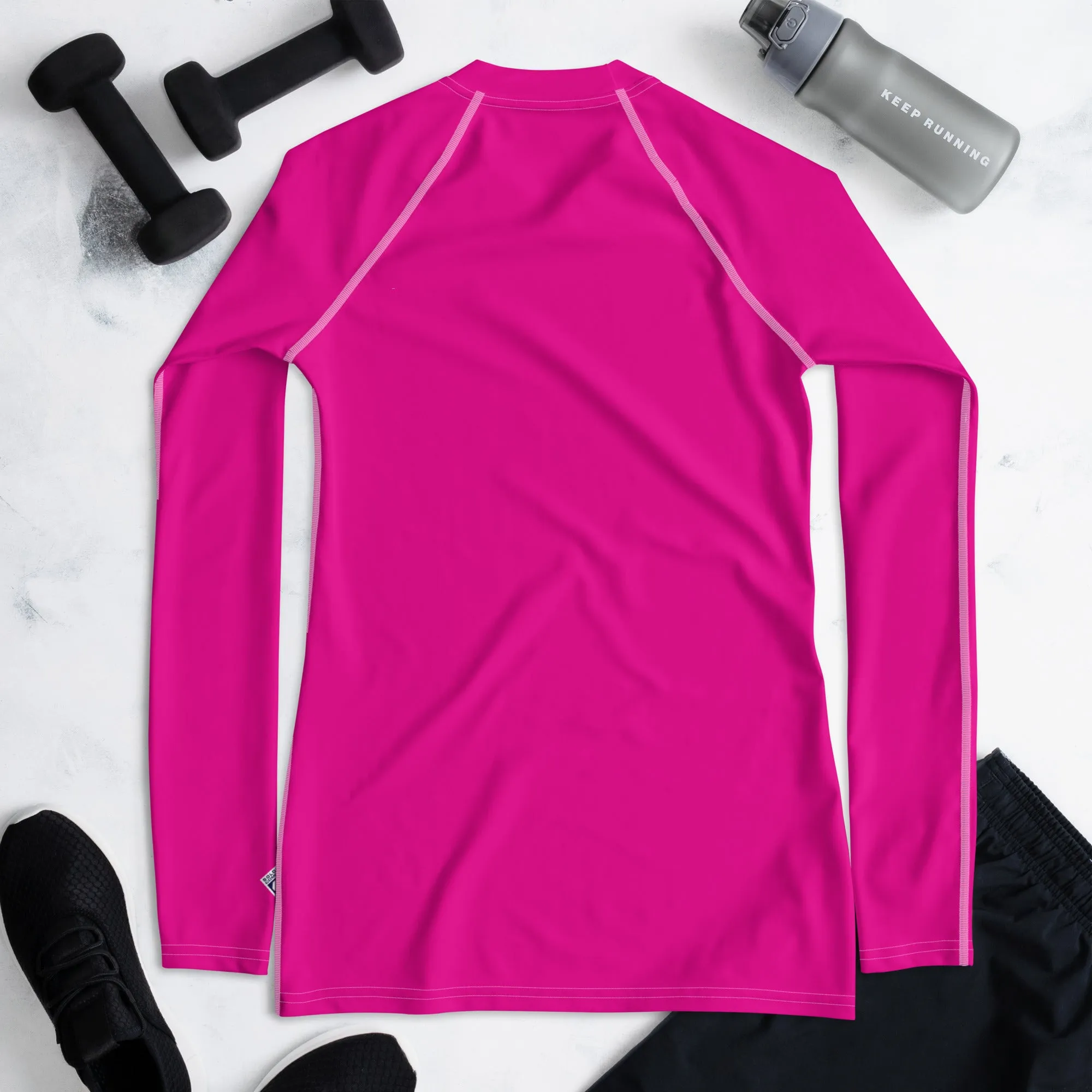 Elegant Essentials: Long Sleeve Solid Color Rash Guard for Women - Hollywood Cerise