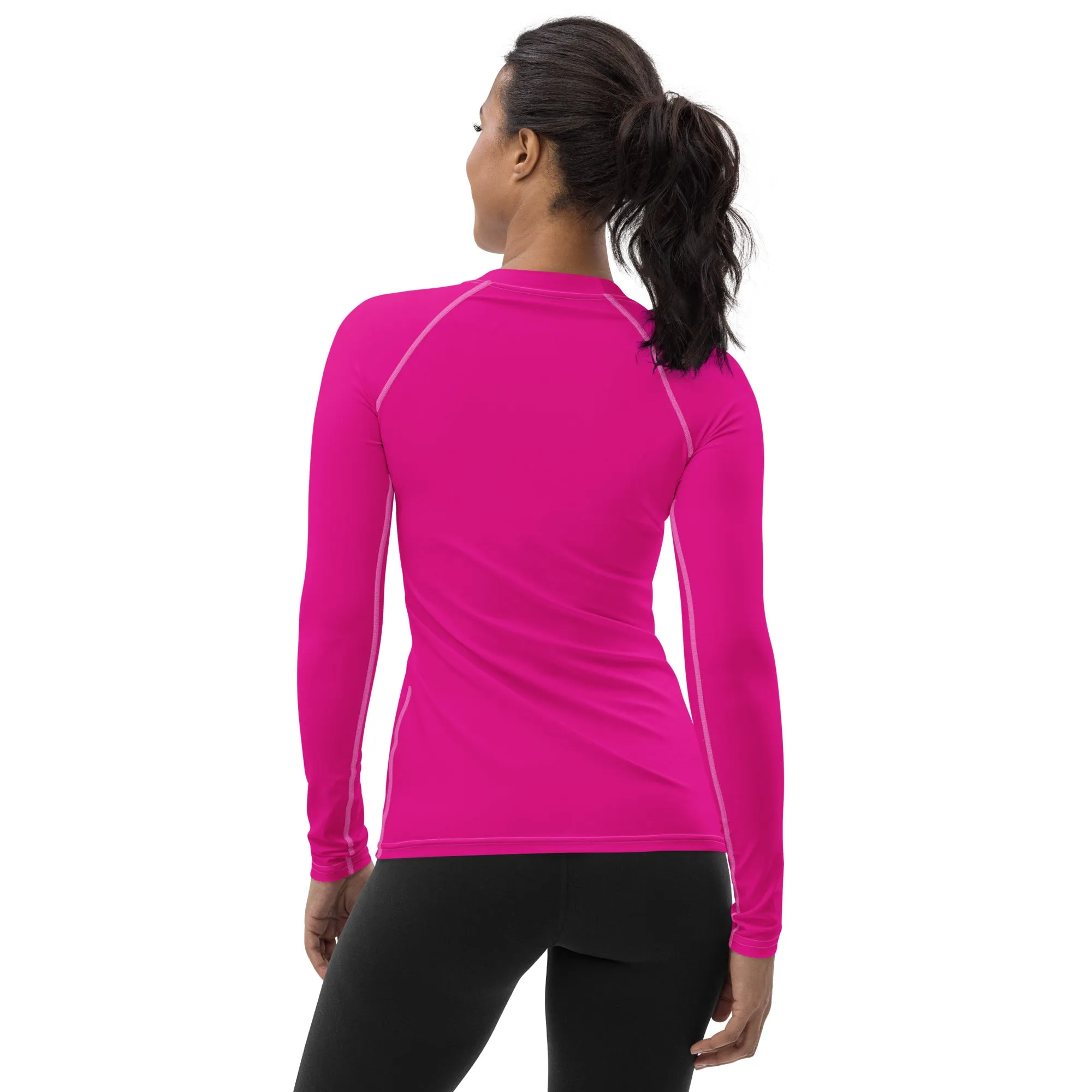 Elegant Essentials: Long Sleeve Solid Color Rash Guard for Women - Hollywood Cerise