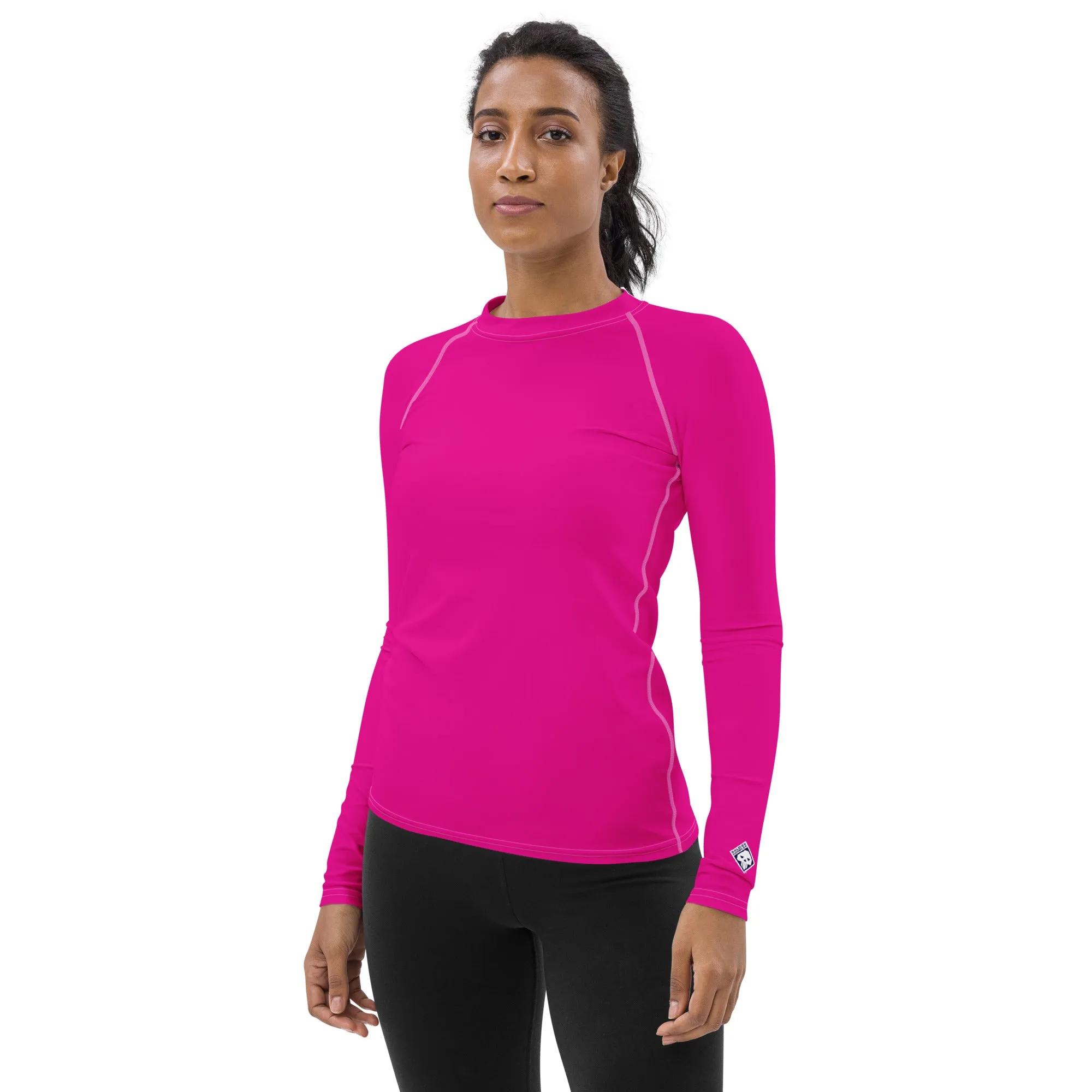 Elegant Essentials: Long Sleeve Solid Color Rash Guard for Women - Hollywood Cerise