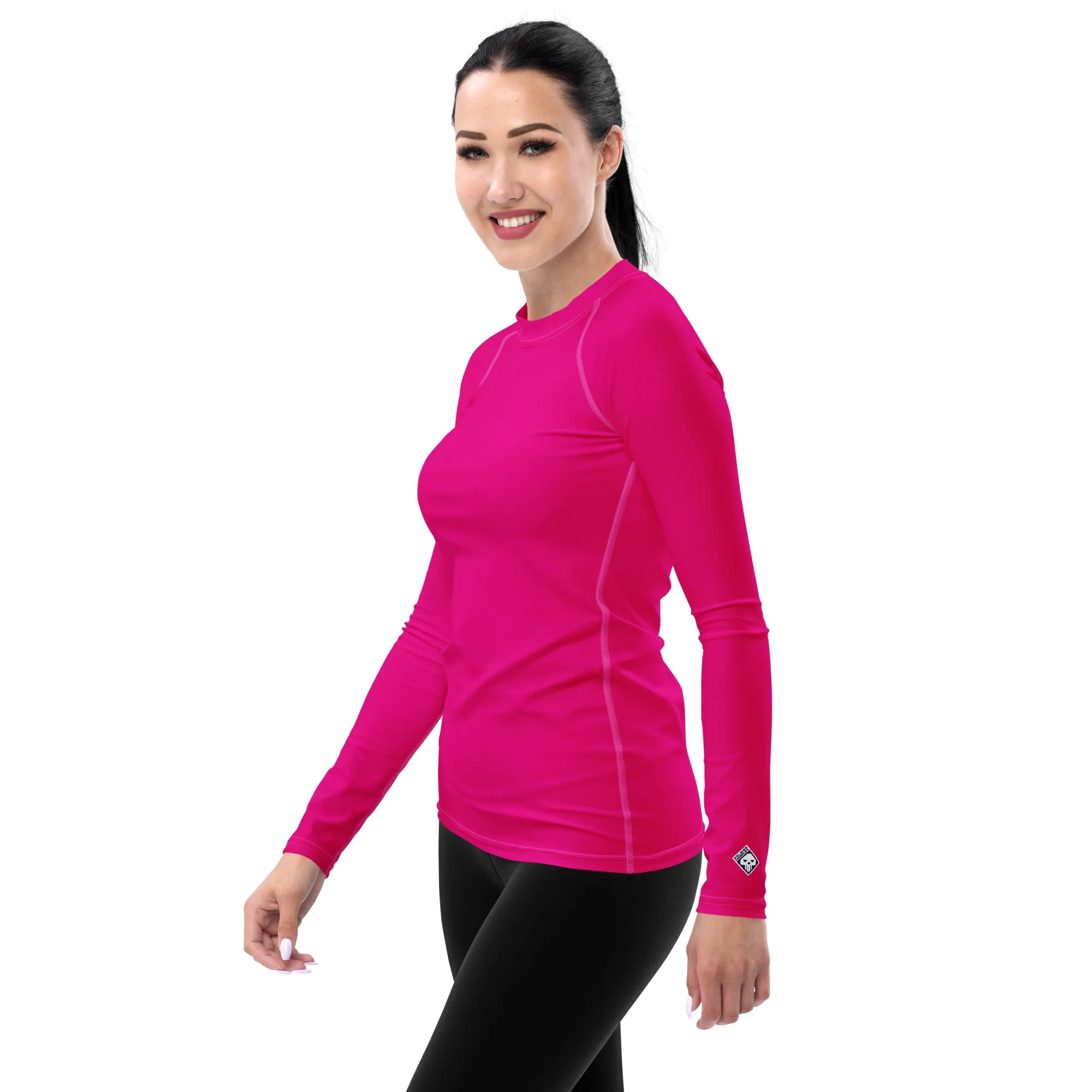 Elegant Essentials: Long Sleeve Solid Color Rash Guard for Women - Hollywood Cerise