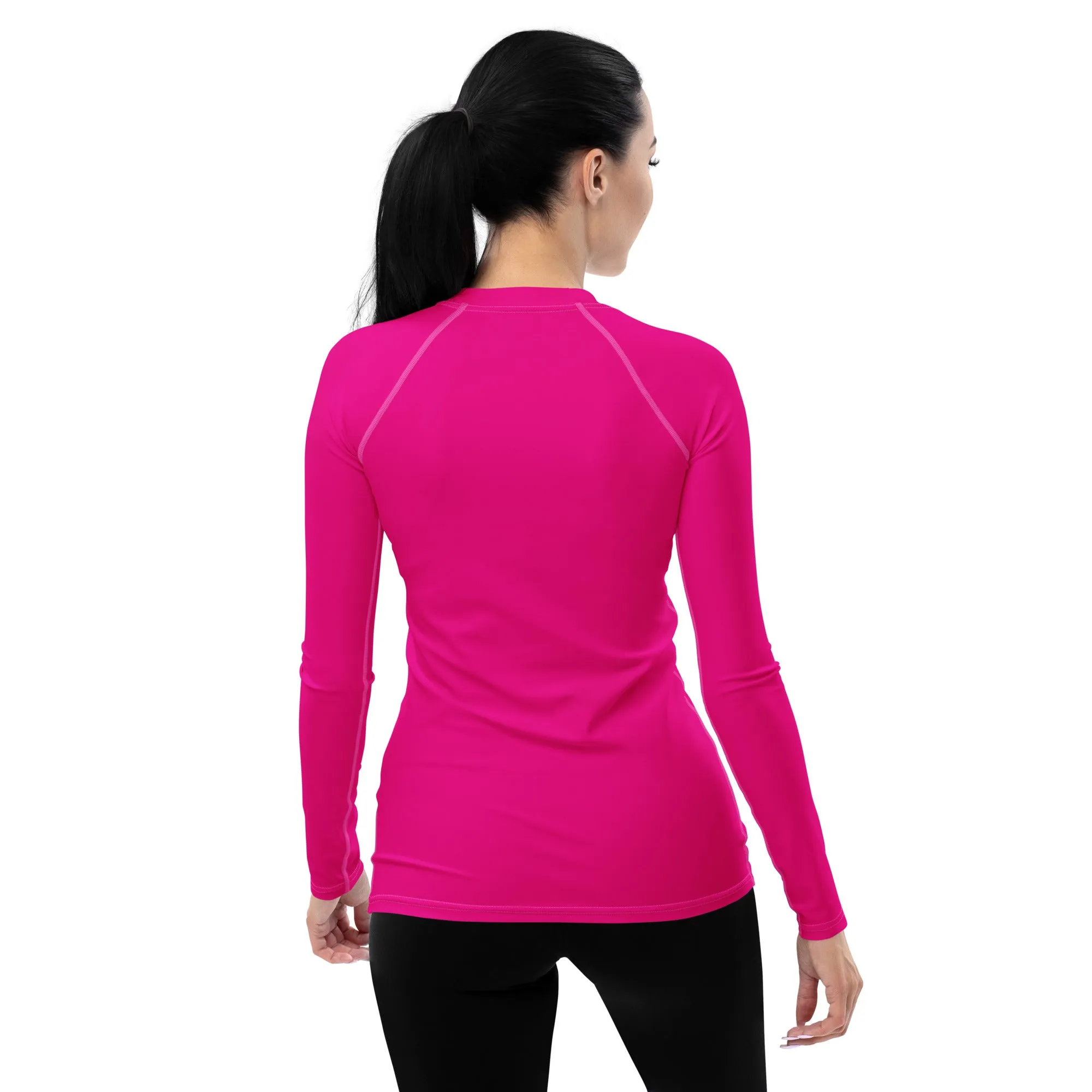 Elegant Essentials: Long Sleeve Solid Color Rash Guard for Women - Hollywood Cerise