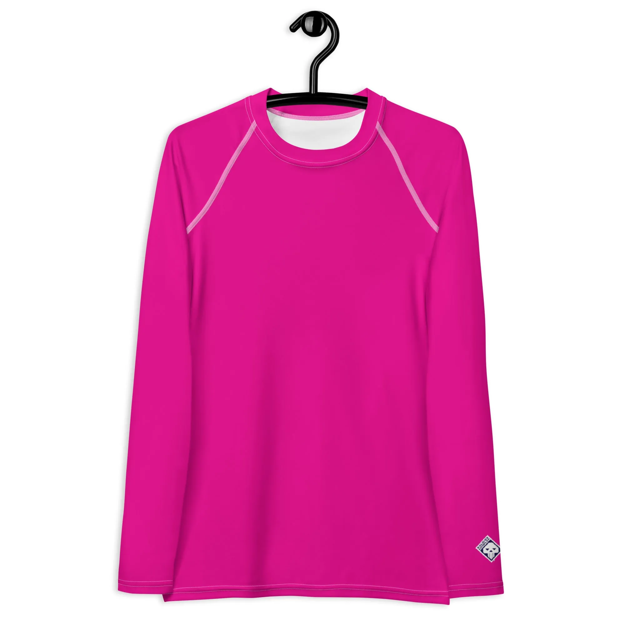 Elegant Essentials: Long Sleeve Solid Color Rash Guard for Women - Hollywood Cerise