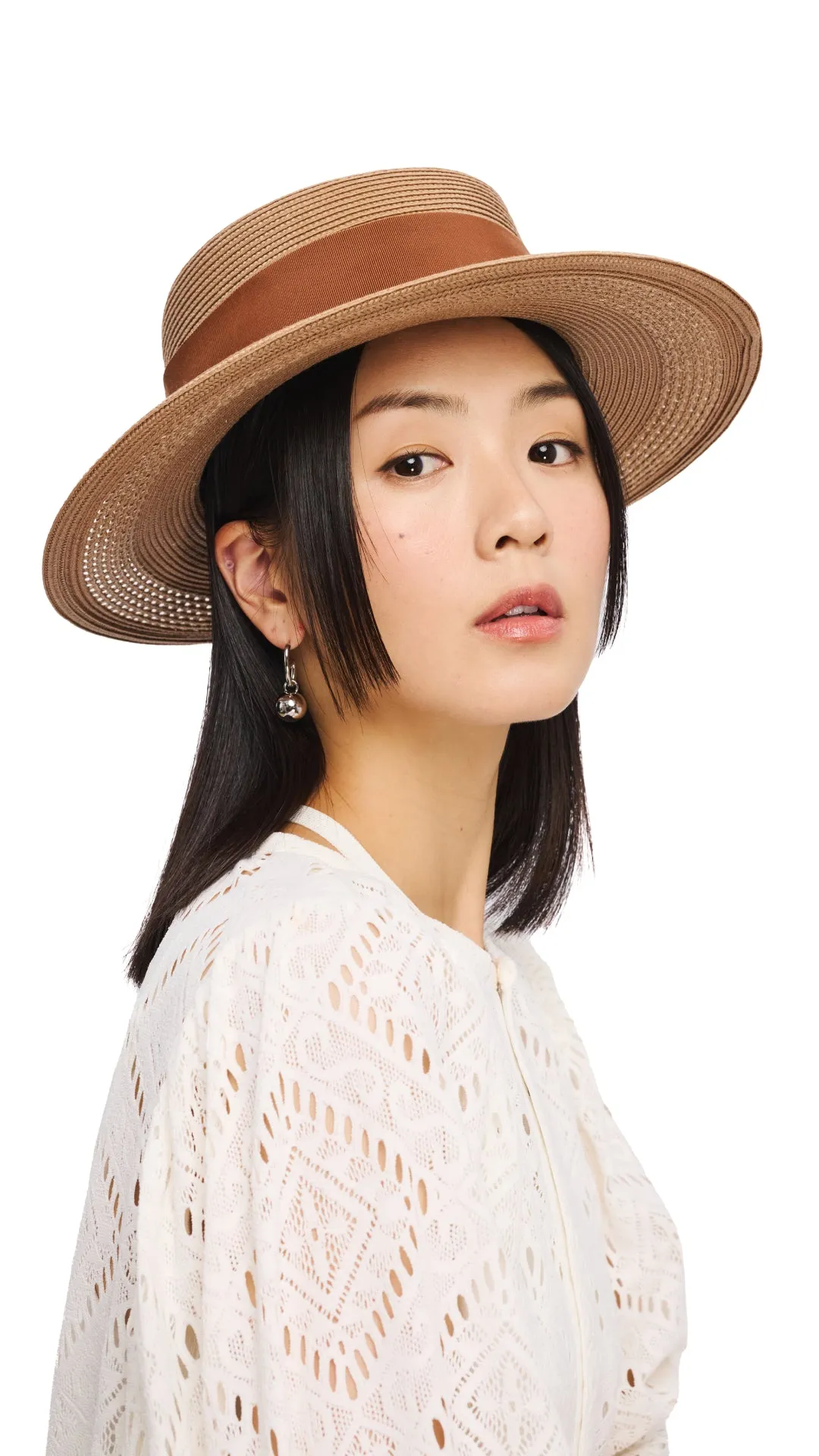 Flat Straw Hat With Bow Trims