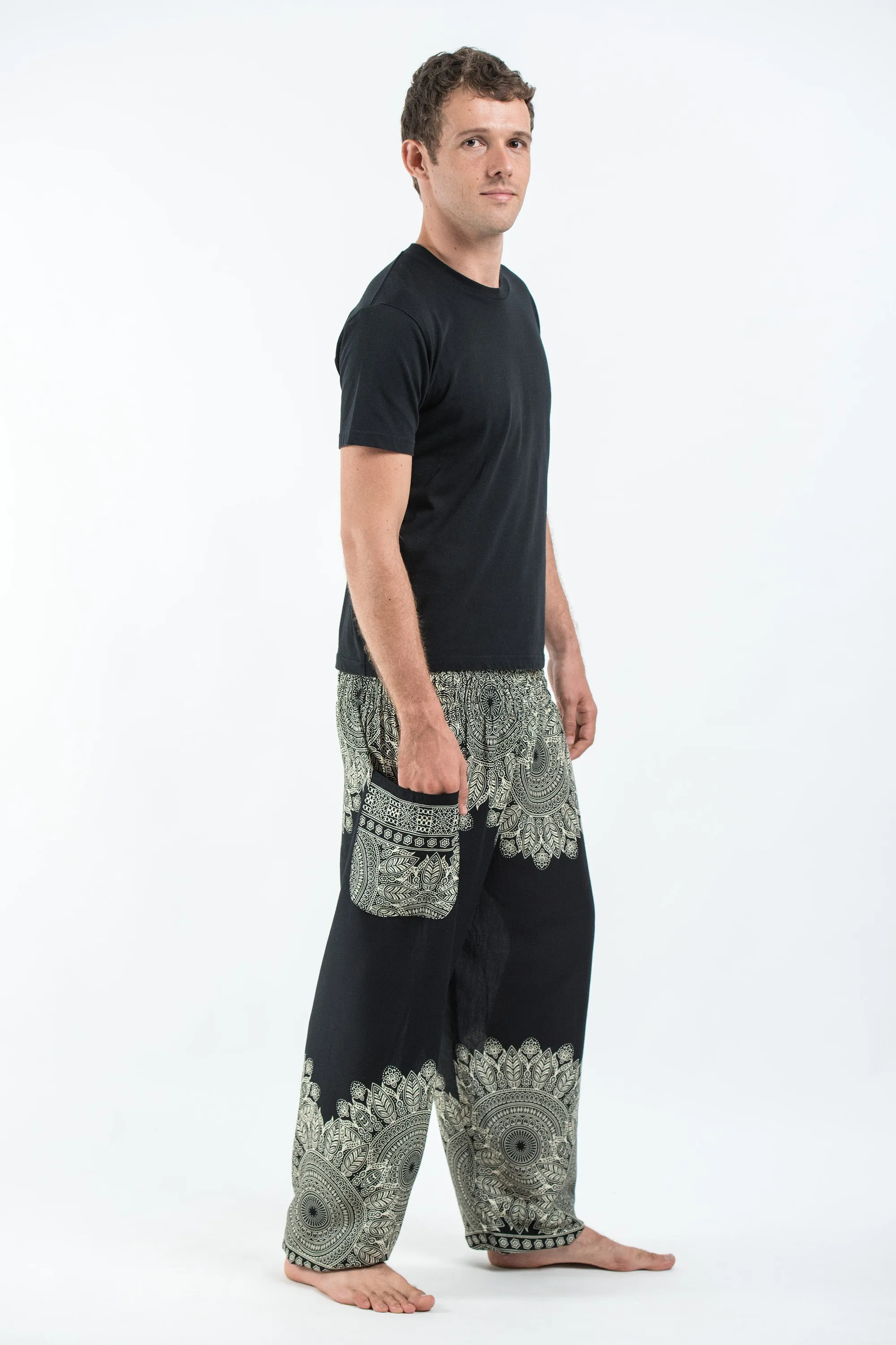 Floral Mandalas Men's Harem Pants in Black