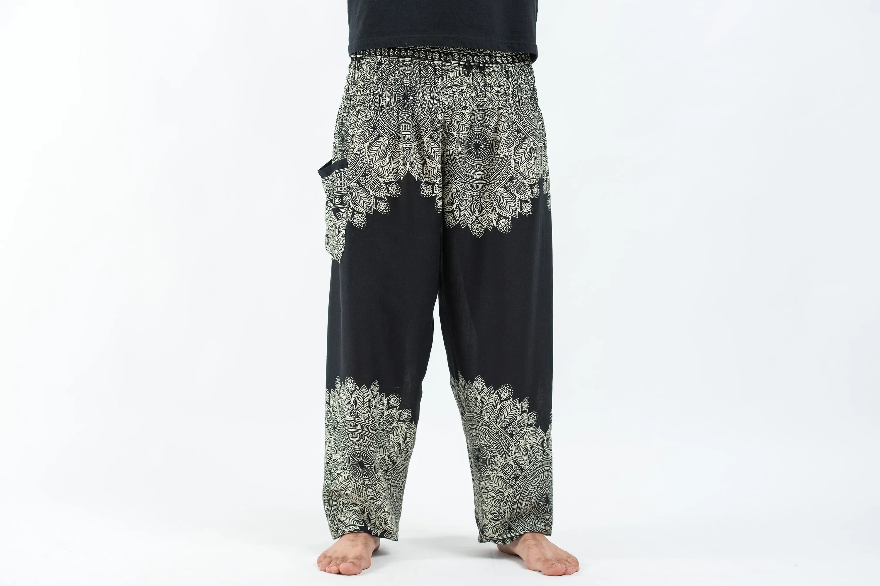 Floral Mandalas Men's Harem Pants in Black