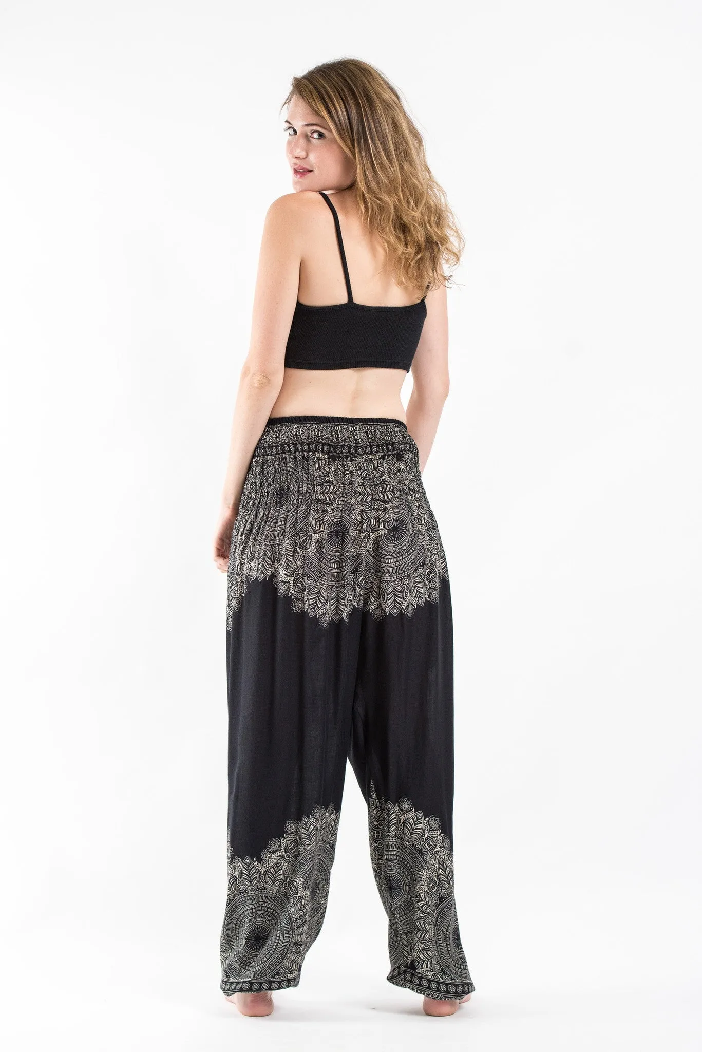 Floral Mandalas Women's Harem Pants in Black