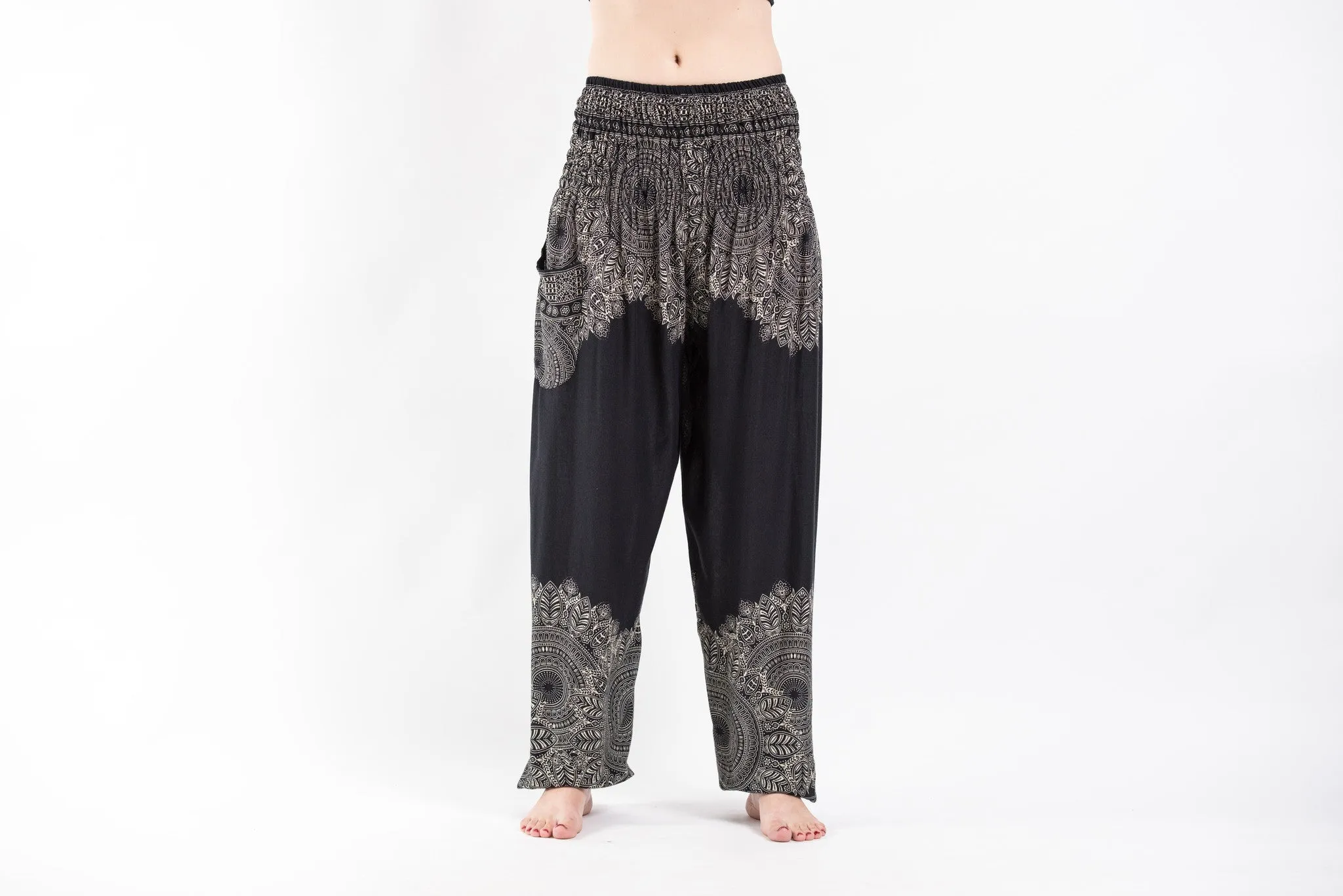 Floral Mandalas Women's Harem Pants in Black