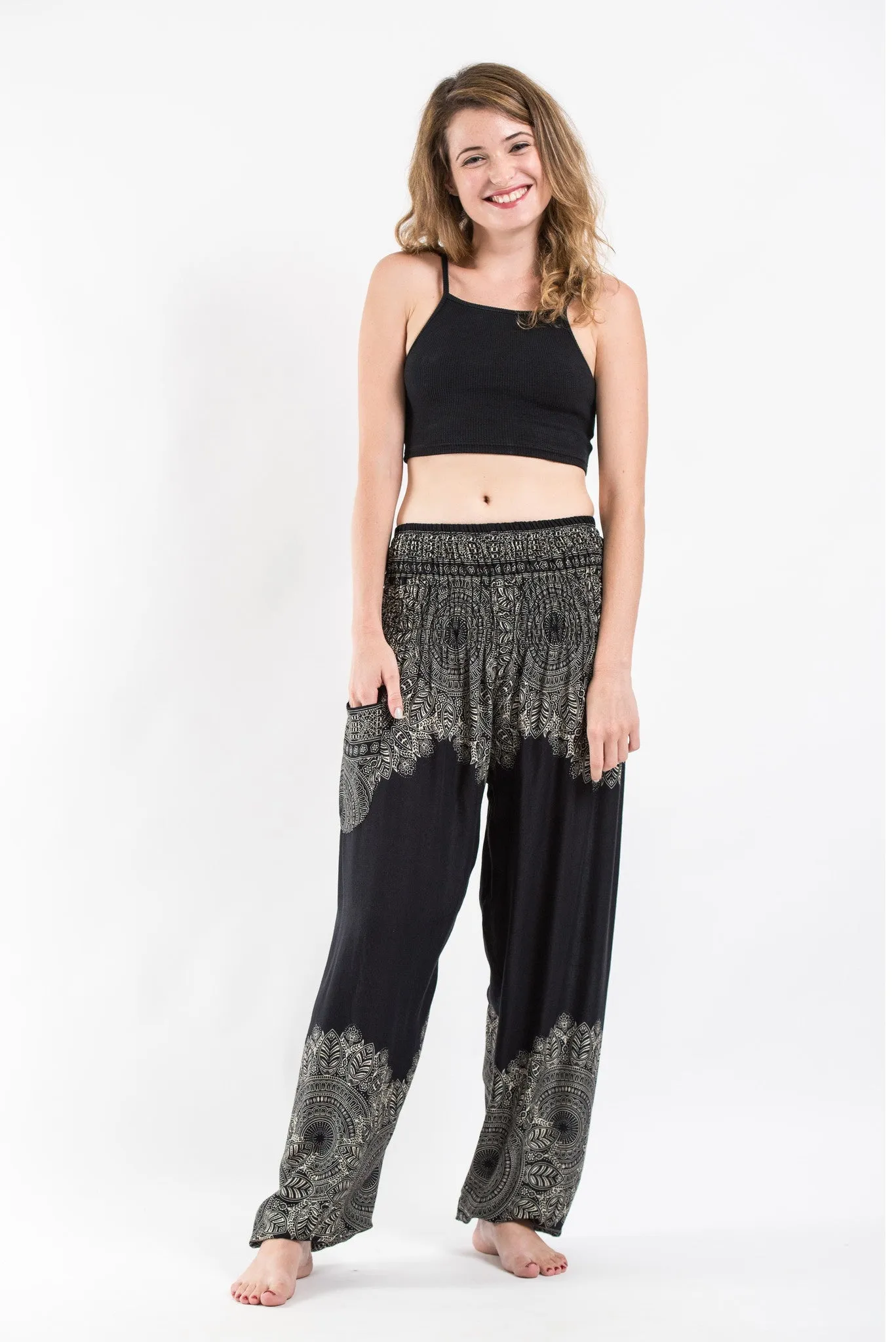 Floral Mandalas Women's Harem Pants in Black