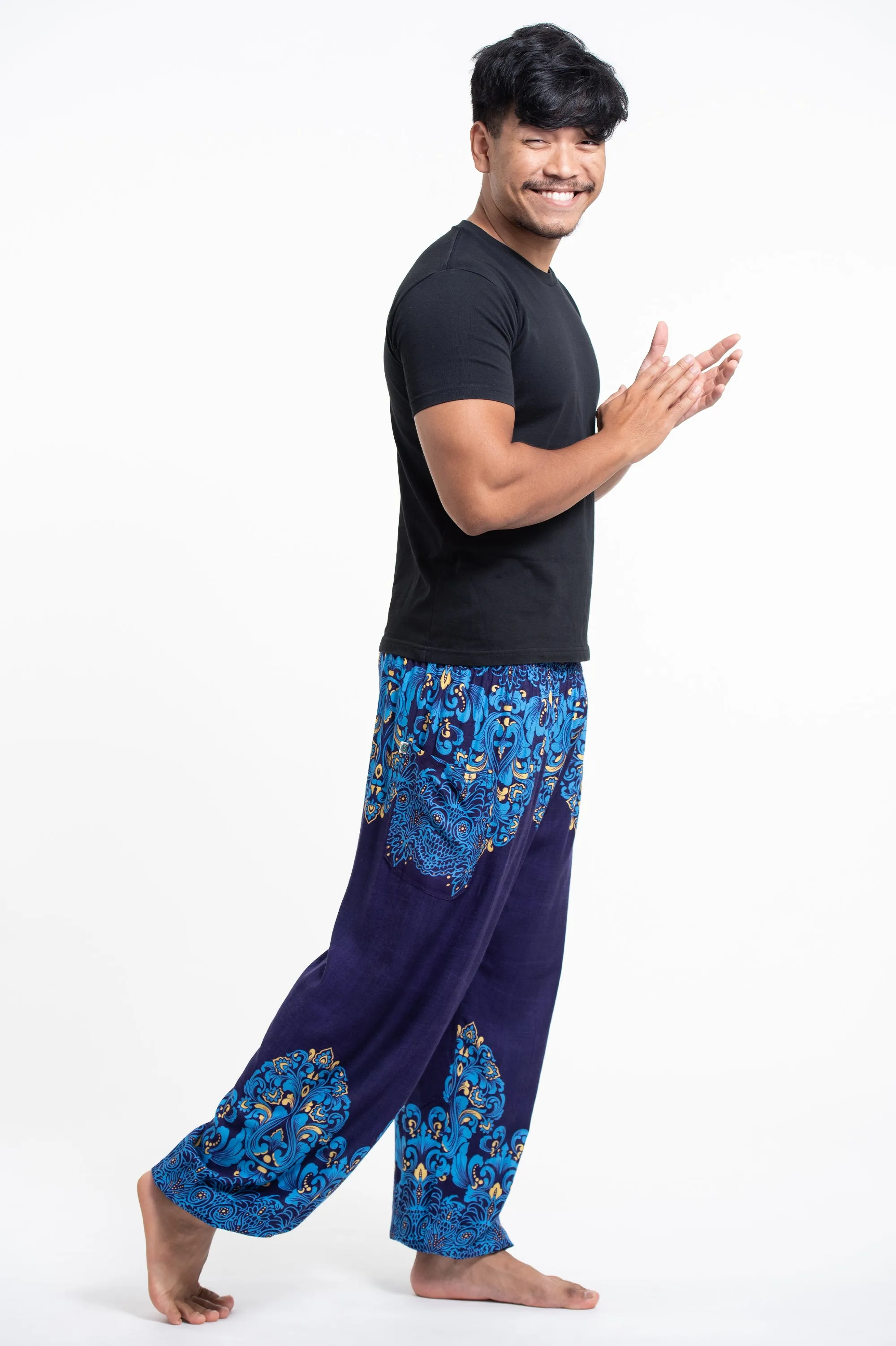 Floral Vines Men's Harem Pants in Blue