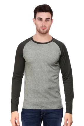 Full Sleeve Raglan Cotton T-shirt for Men in Solid Colour