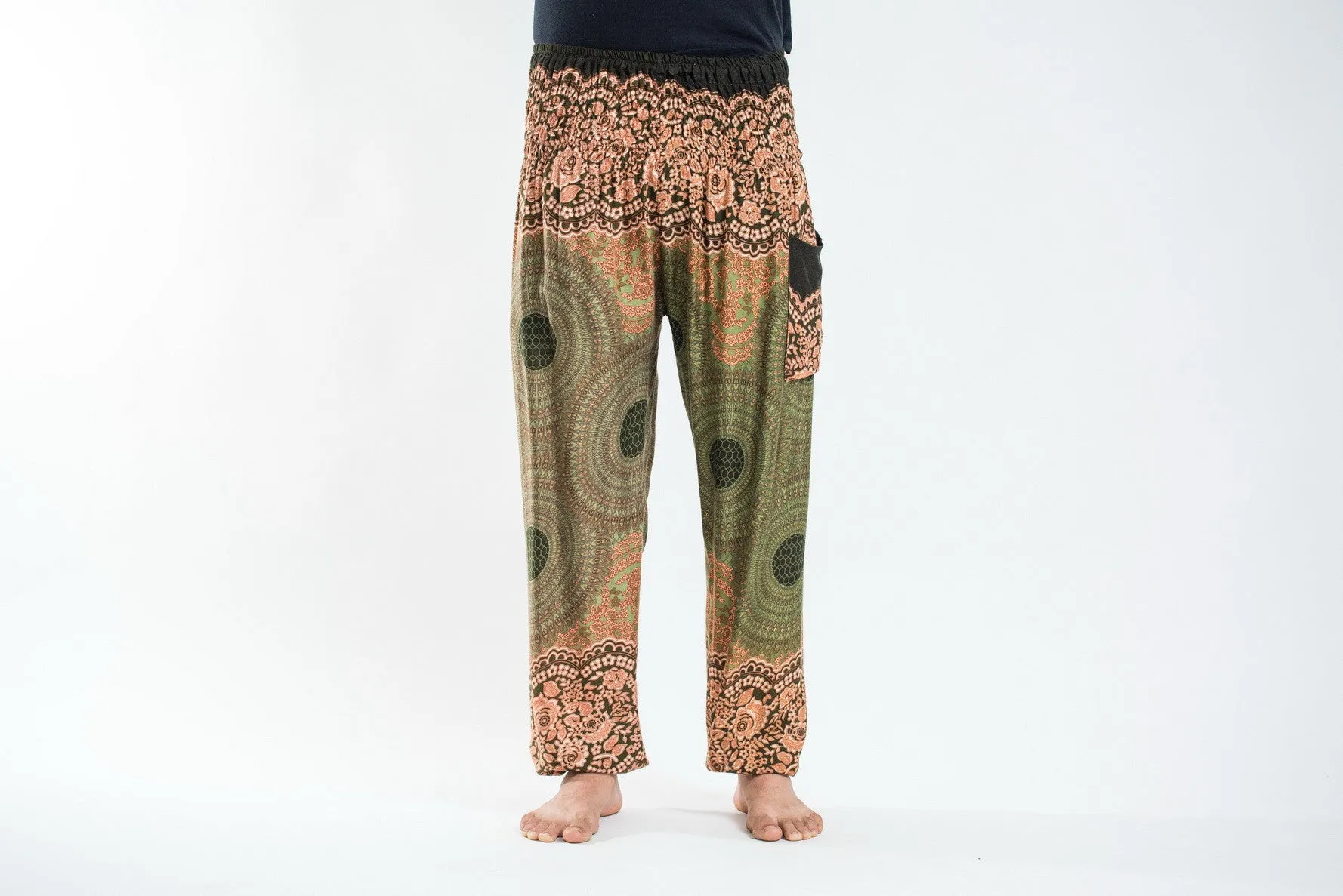 Geometric Mandalas Men's Harem Pants in Olive