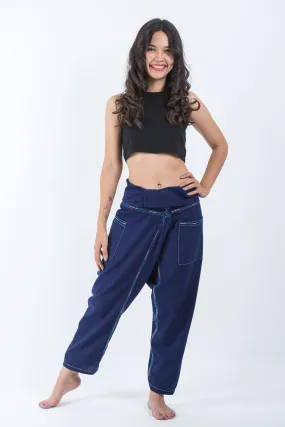 Hand Embroidered Women's Slim Cut Fisherman Pants in Navy