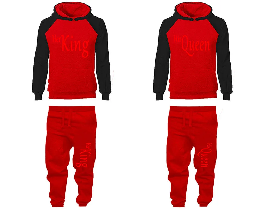 Her King His Queen Couple Hoodies and Jogger Pants, Matching Top and Bottom Set