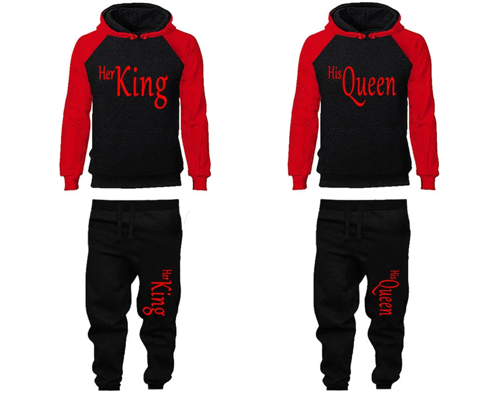 Her King His Queen Couple Hoodies and Jogger Pants, Matching Top and Bottom Set