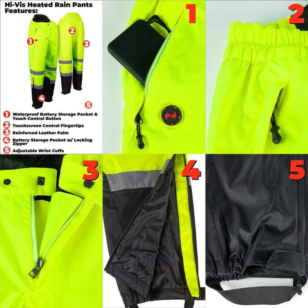 Hi-Vis Heated Rain Pants Men's