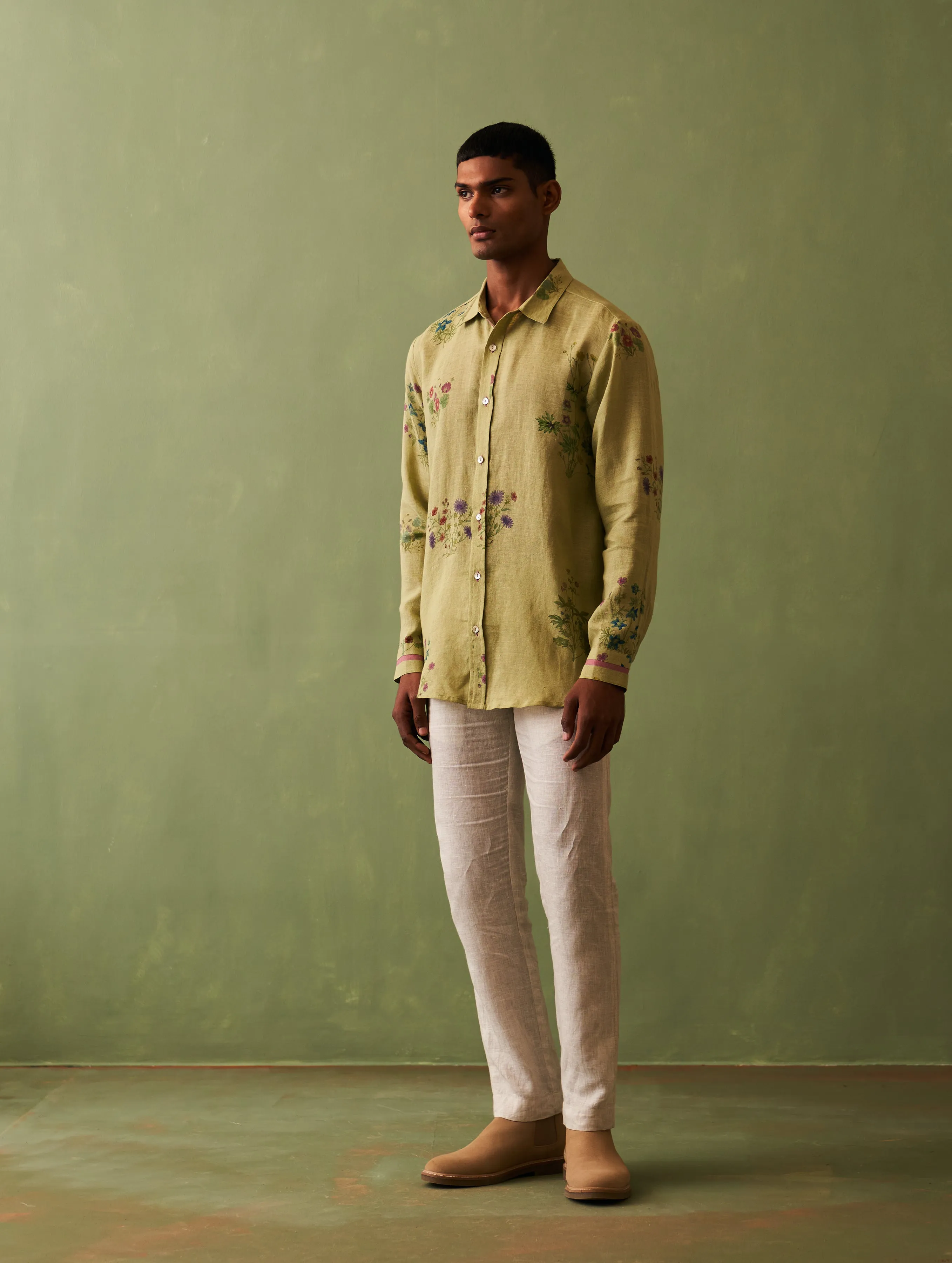 Kazu Botanical Linen Shirt - Fern