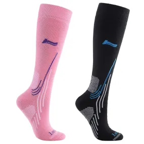 Laulax Ladies 2 Pairs High Quality Merino Wool Ski Socks, Gift Set, Size UK 3 - 7 / Europe 36 - 40, Black, Pink