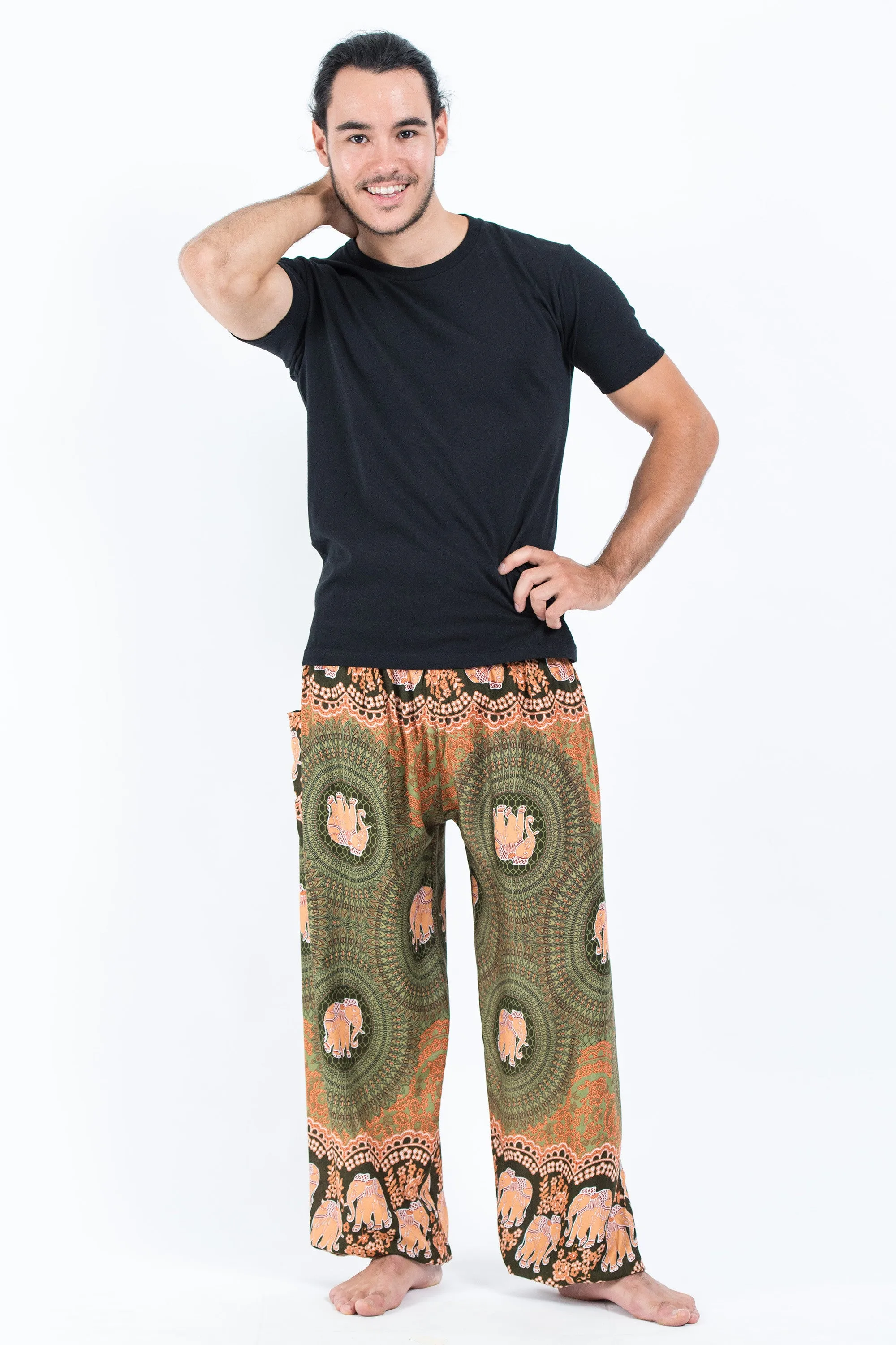 Mandala Elephant Men's Elephant Pants in Olive