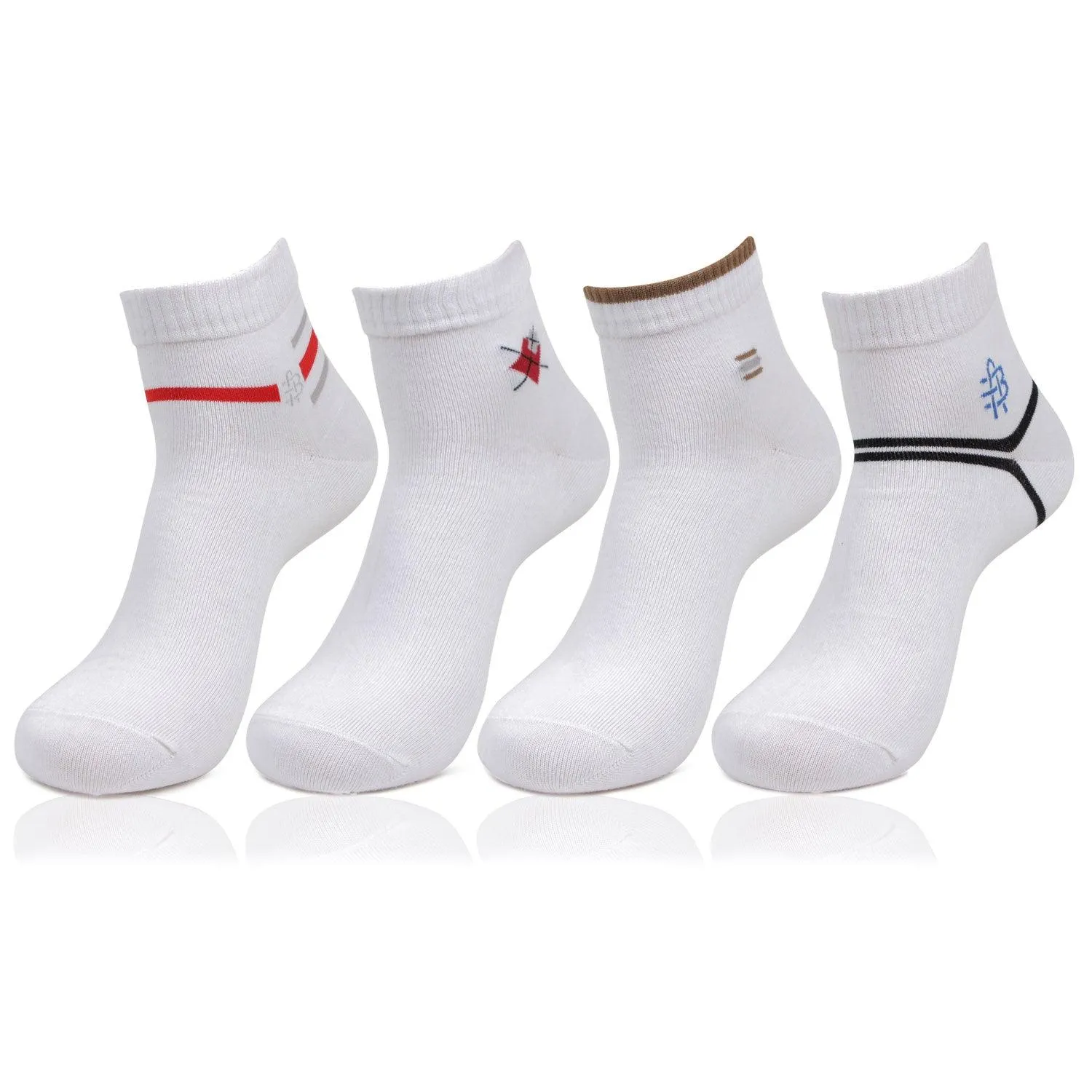 Men White Color Ankle length Socks - Pack Of 4