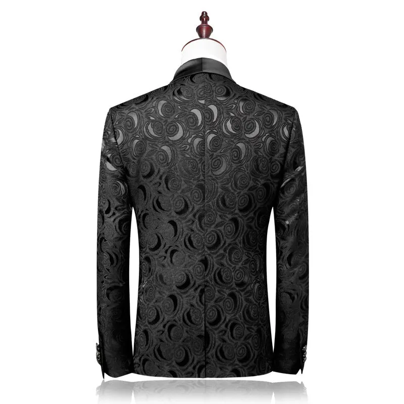 Mens Black Floral Tuxedo Jacket Paisley Shawl Lapel Suit Blazer Jacket for Dinner,Prom,Wedding | 8660-700