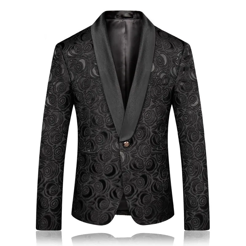 Mens Black Floral Tuxedo Jacket Paisley Shawl Lapel Suit Blazer Jacket for Dinner,Prom,Wedding | 8660-700