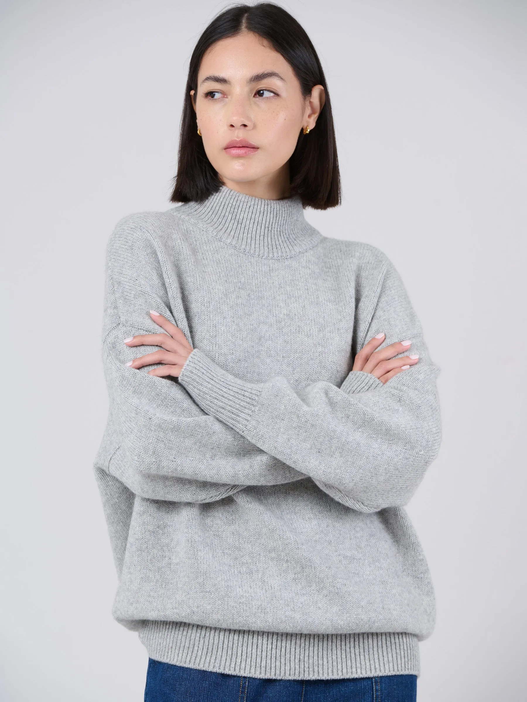 Merino Wool Bamboo Blend Chunky Mock Neck Sweater