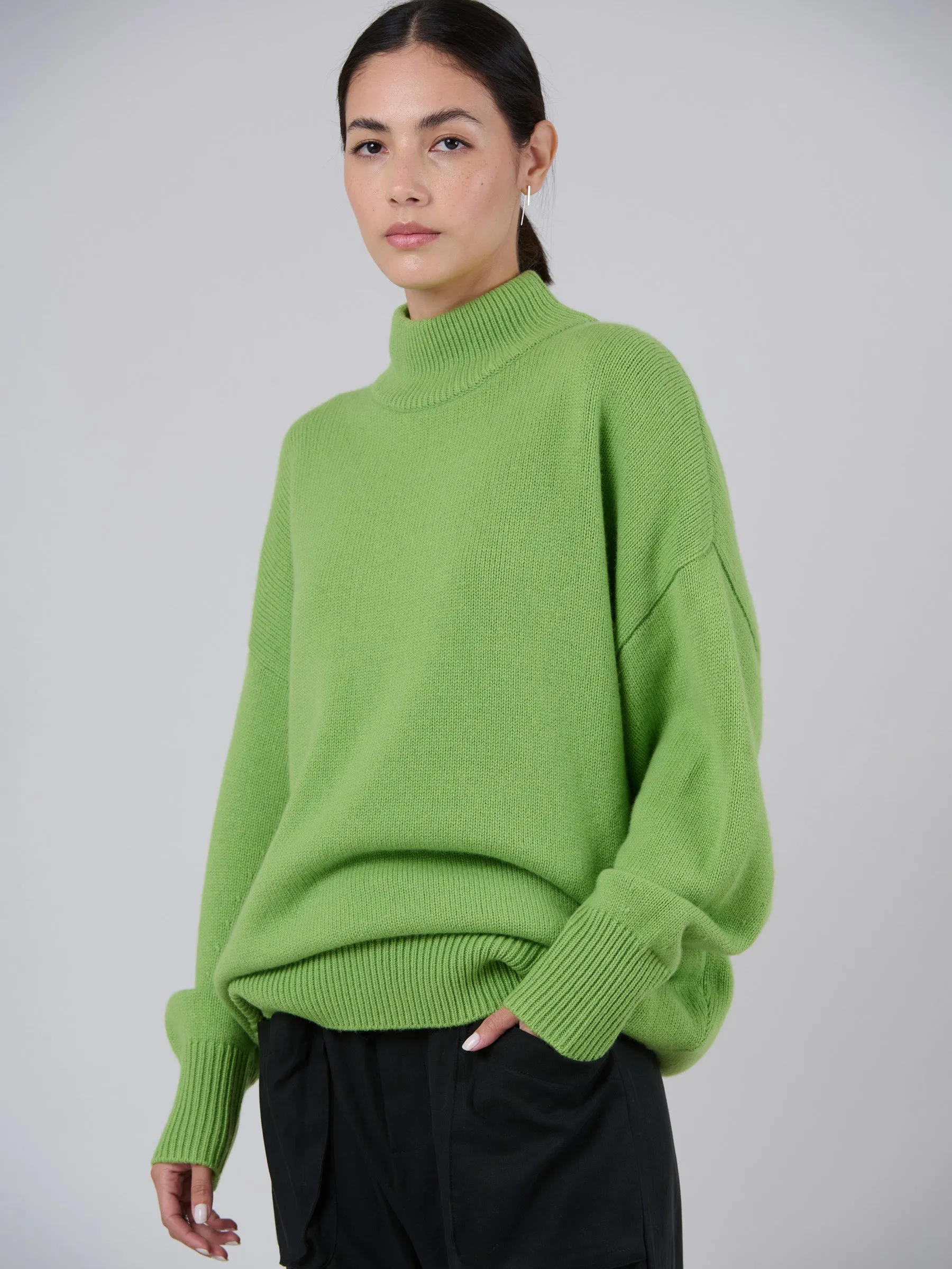 Merino Wool Bamboo Blend Chunky Mock Neck Sweater