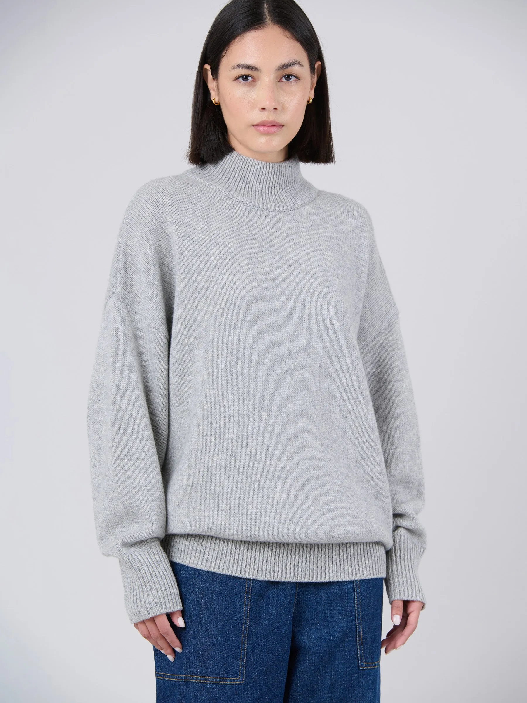 Merino Wool Bamboo Blend Chunky Mock Neck Sweater