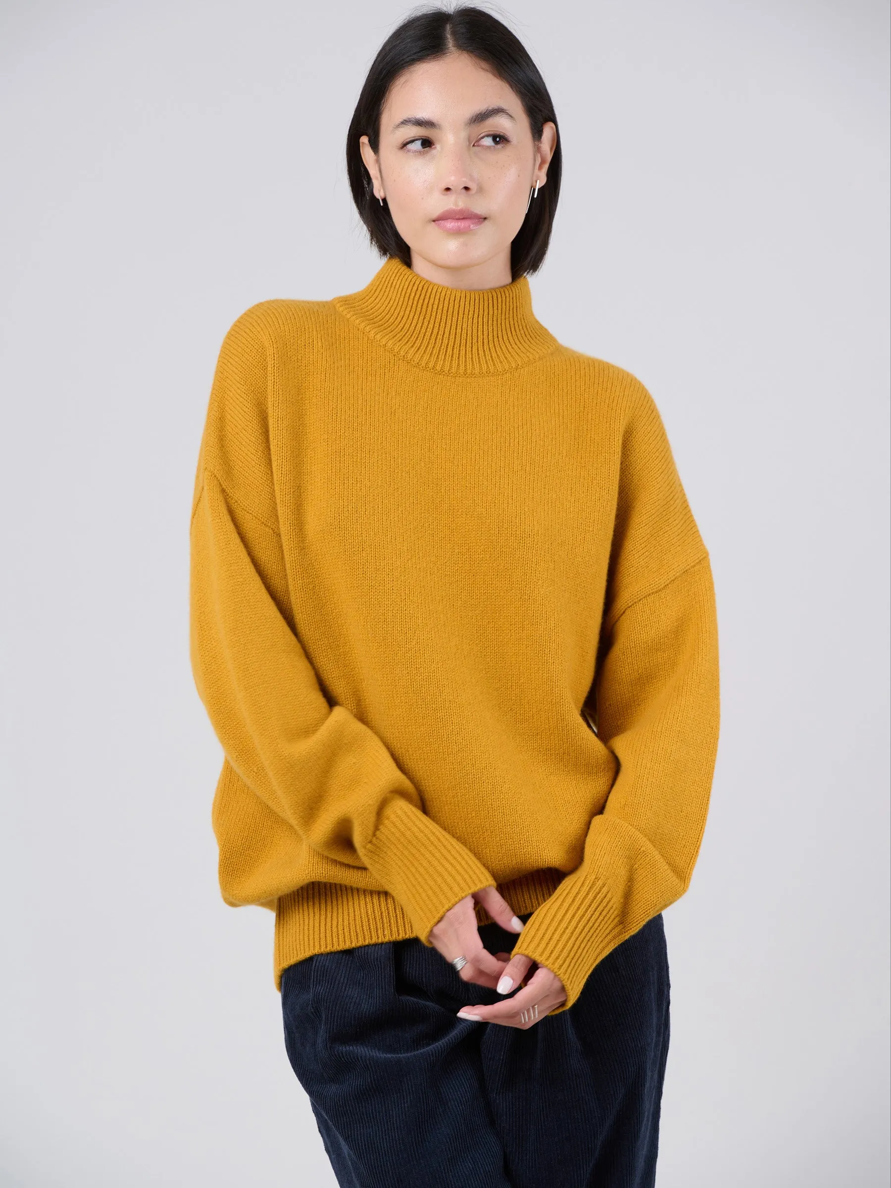 Merino Wool Bamboo Blend Chunky Mock Neck Sweater