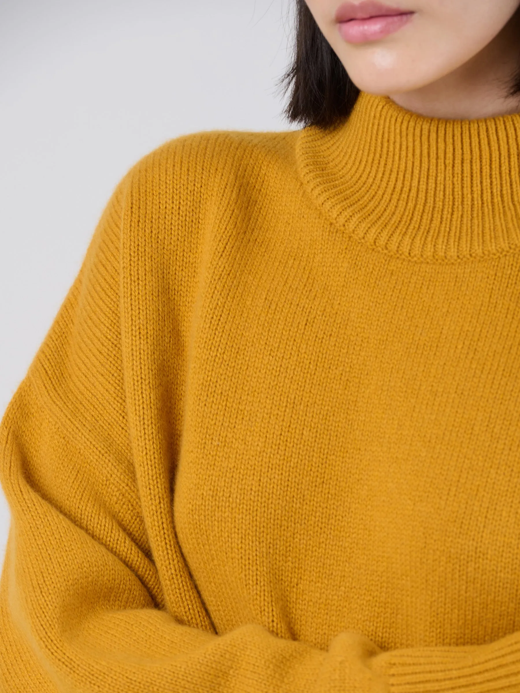 Merino Wool Bamboo Blend Chunky Mock Neck Sweater