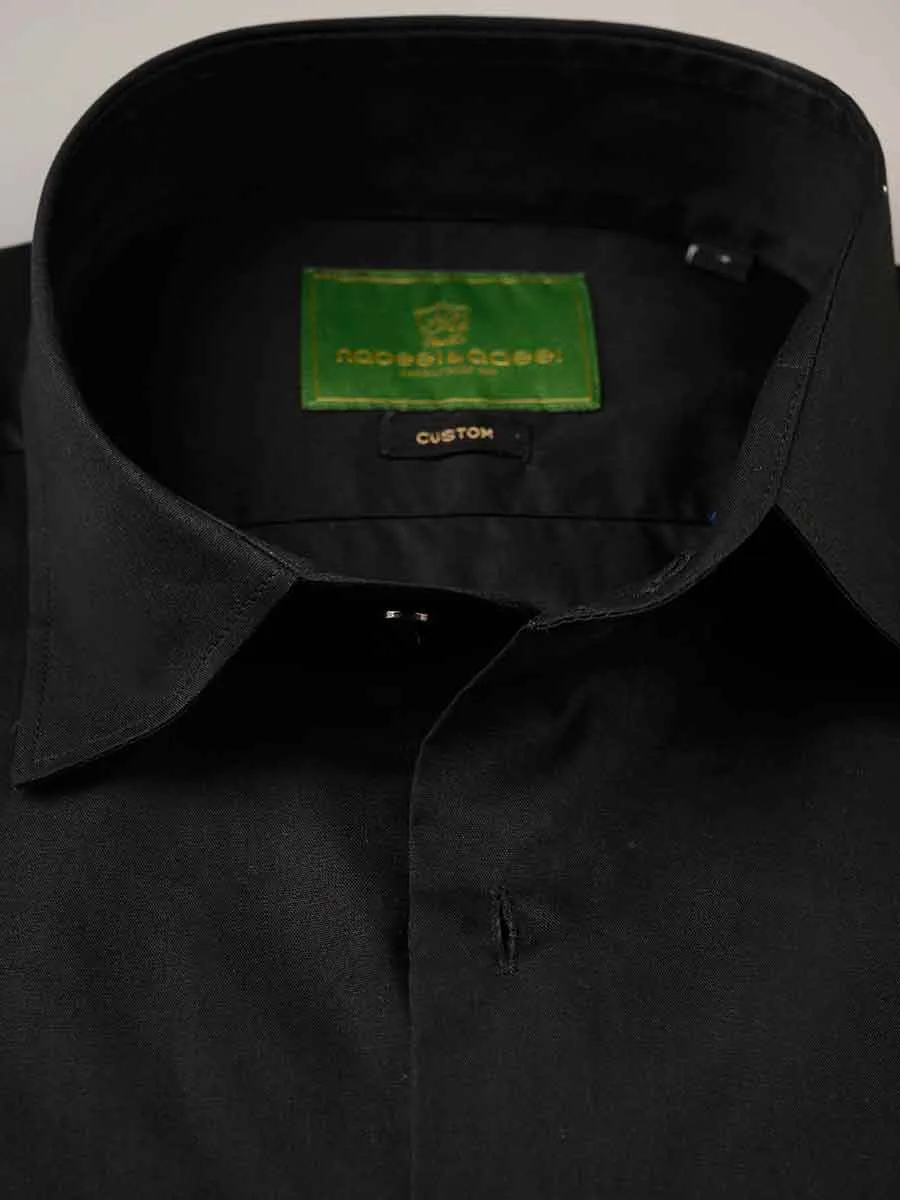 Nabeel & Aqeel Shirt Hidden Button Down Collar R-06 Custom Fit Black NSHH6C04