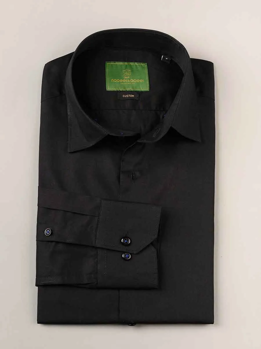 Nabeel & Aqeel Shirt Hidden Button Down Collar R-06 Custom Fit Black NSHH6C04