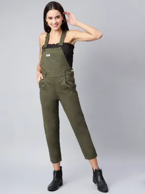 NaughtyDungaree® Cotton Twill Womenswear Dungaree - Olive Green