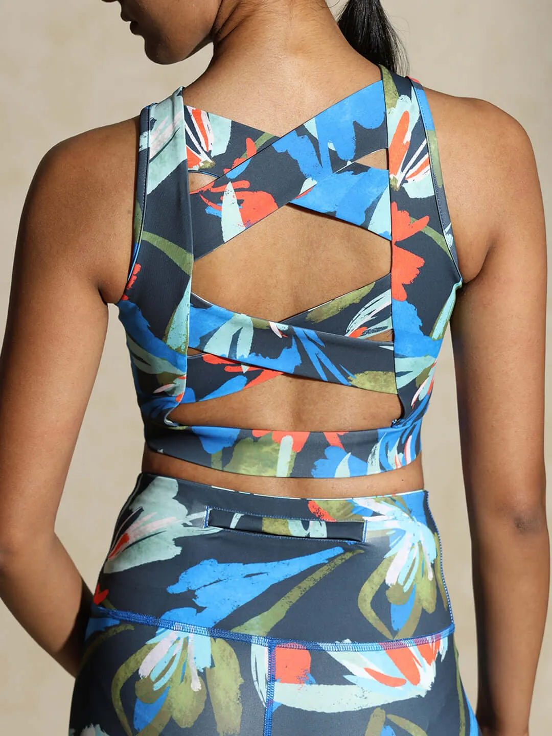 Padded Cross Back Euphora Print Crop Top