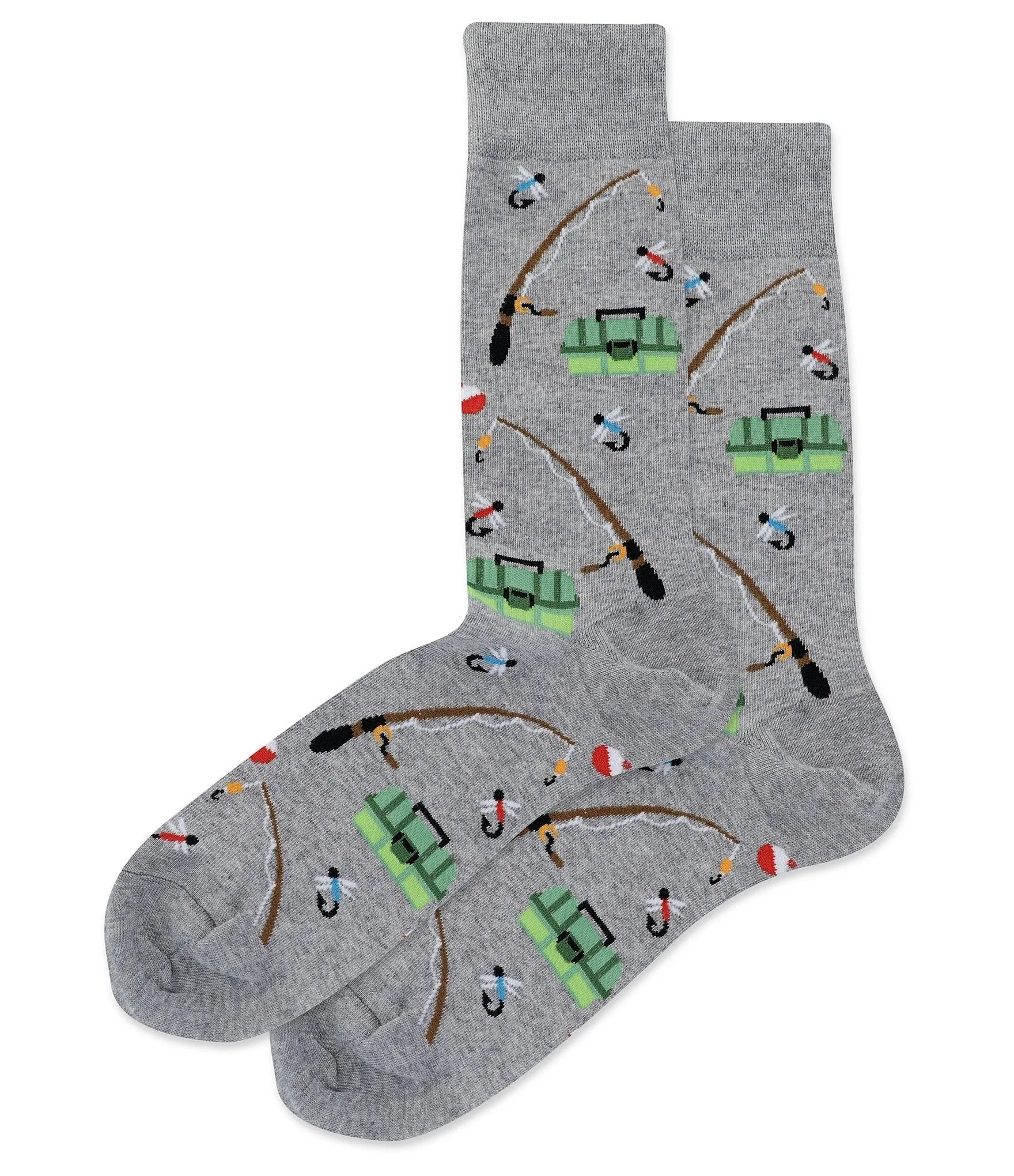 "Fishing" Cotton Crew Socks by Hot Sox - Large