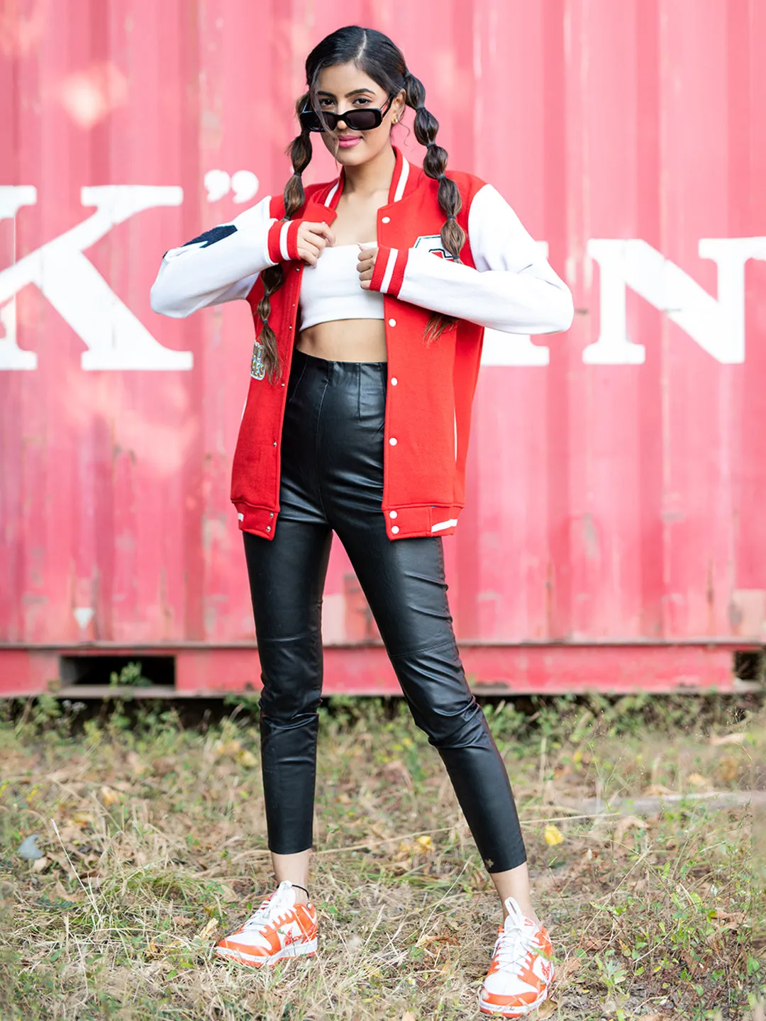 Red good vibes S Varsity Jacket