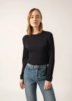 Rivage Flat Ribbed Jumper - round neck, in wool (NAVY)