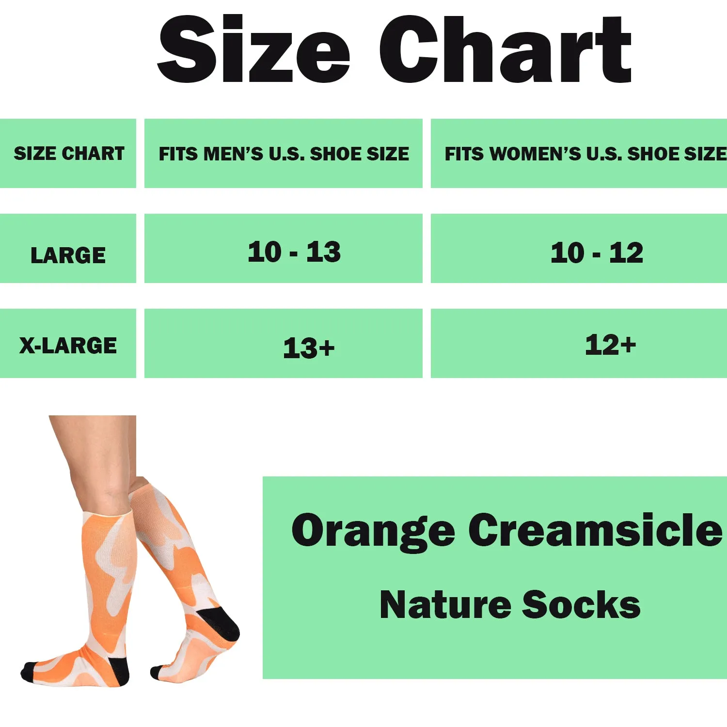 Sierra Socks Orange Creamsicle Pattern CoolMax Socks, Nature Collection for Men & Women Eco-Friendly Crew Socks