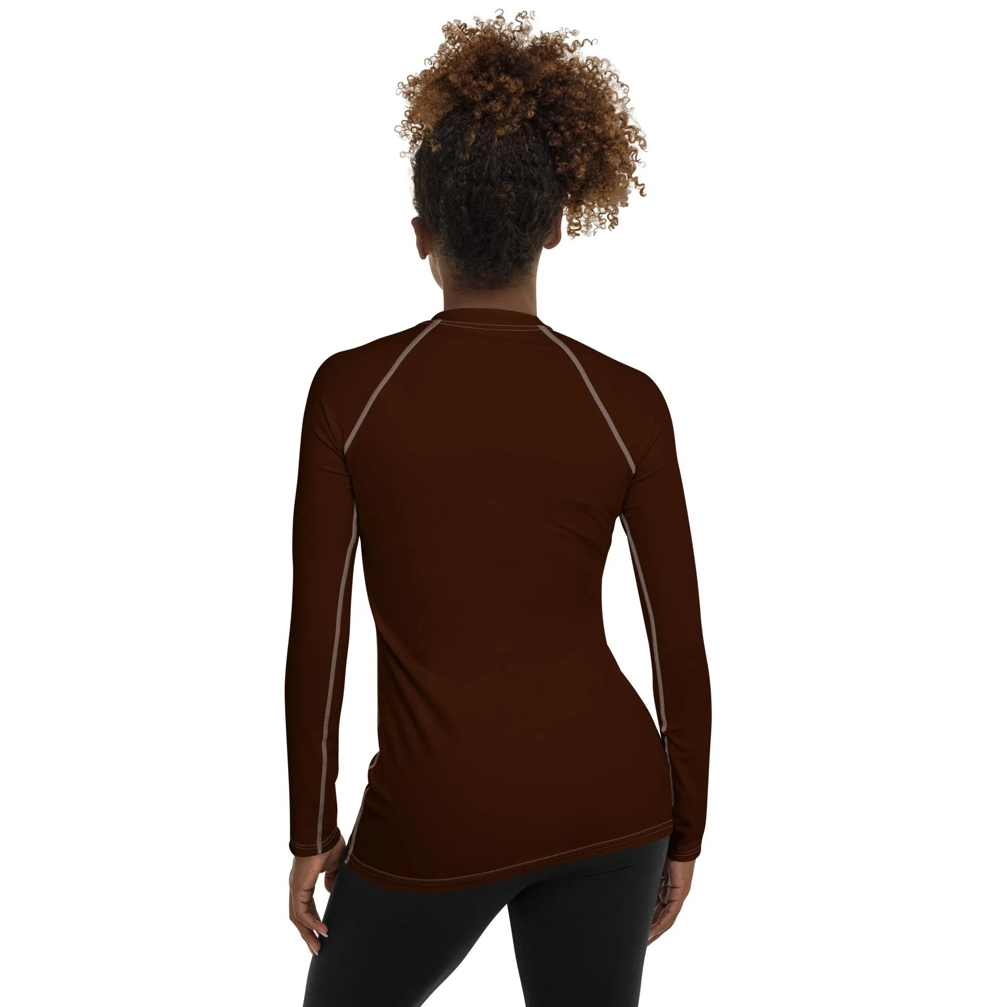 Sophisticated Sun Protection: Women's Solid Color Rash Guard - Chocolate