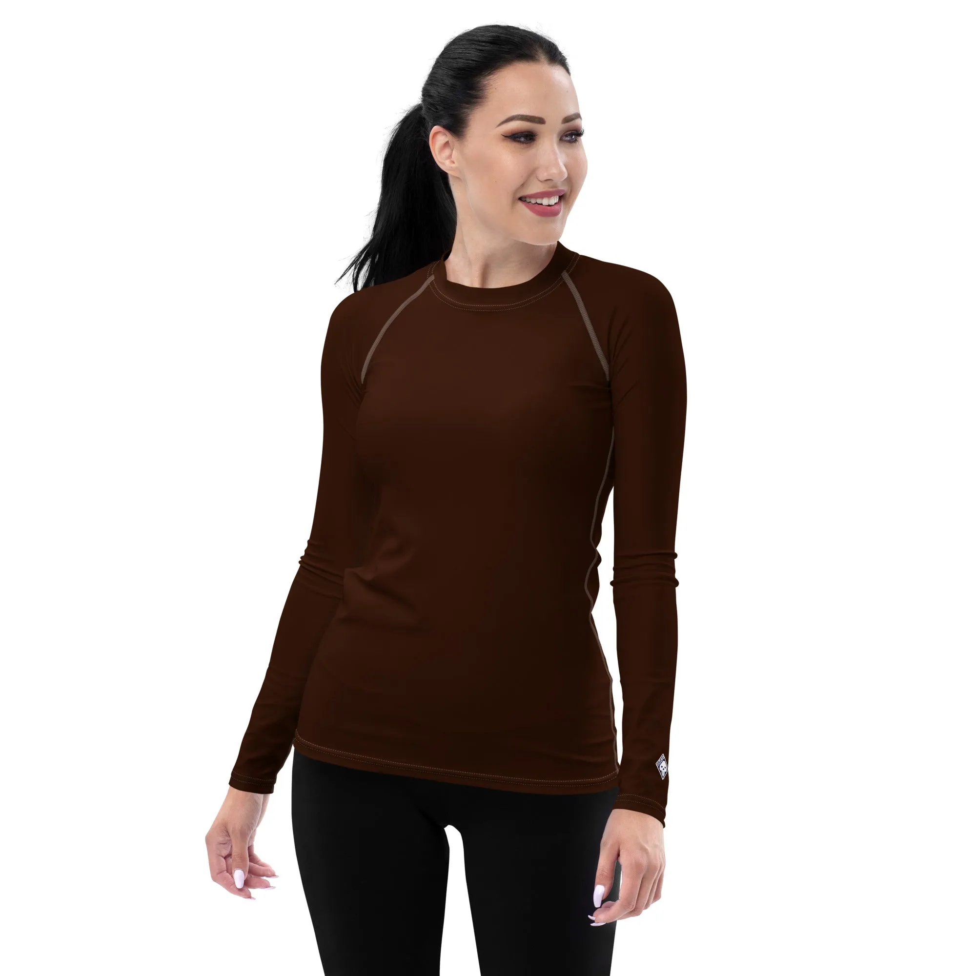 Sophisticated Sun Protection: Women's Solid Color Rash Guard - Chocolate