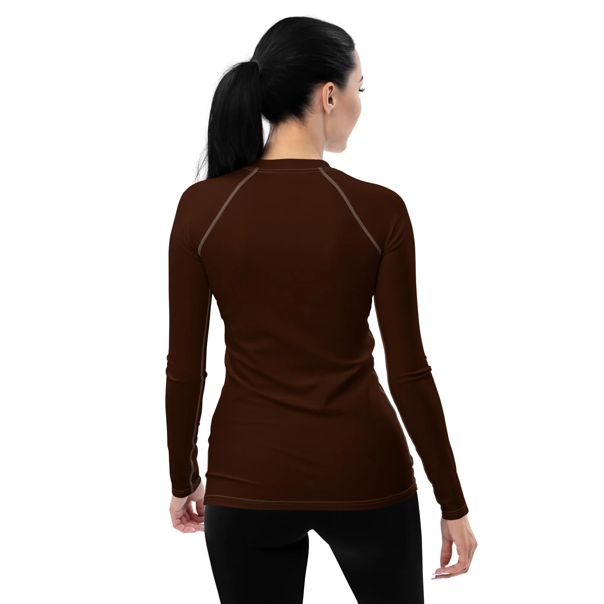 Sophisticated Sun Protection: Women's Solid Color Rash Guard - Chocolate